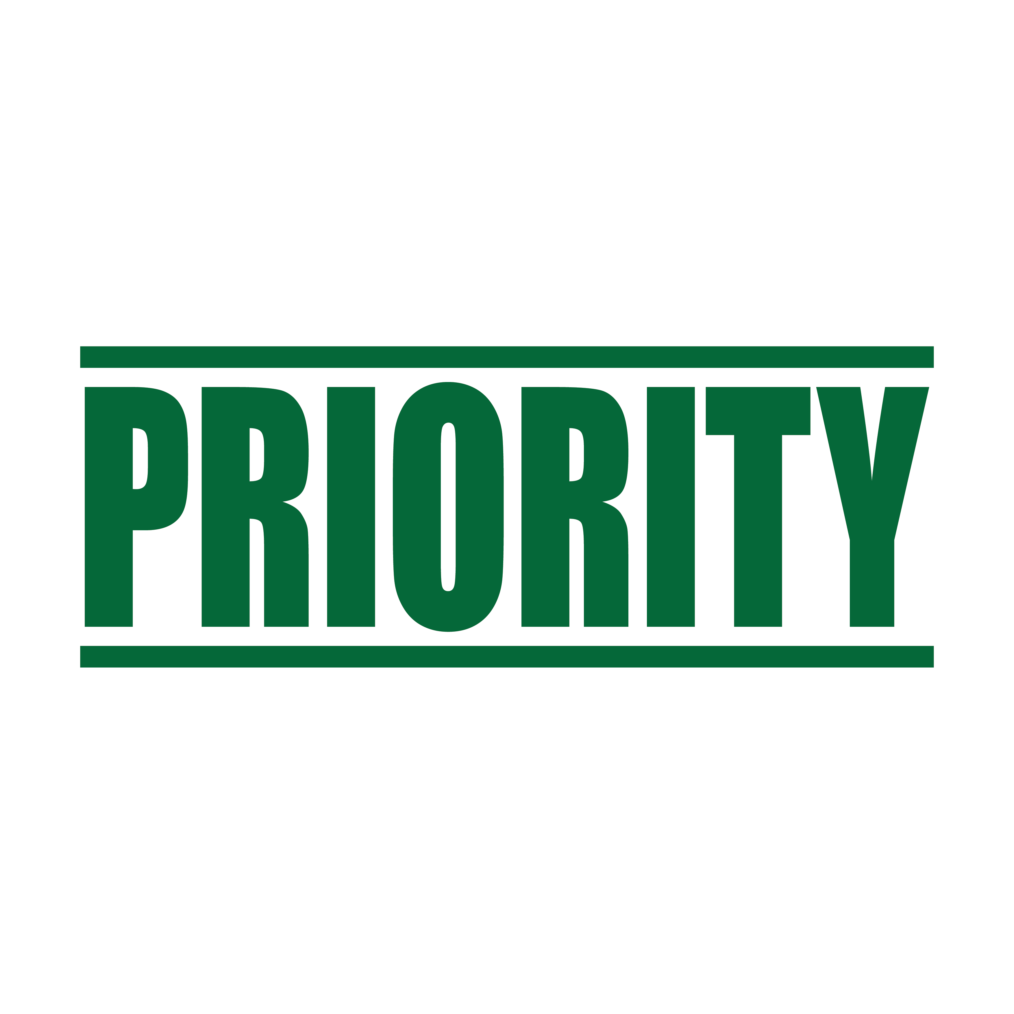 A green self inking rubber stamp with the word 'Priority' printed in bold capital letters in green ink. stampers hand stamp office business inventory documents self inking prefill refillable stamps stamping