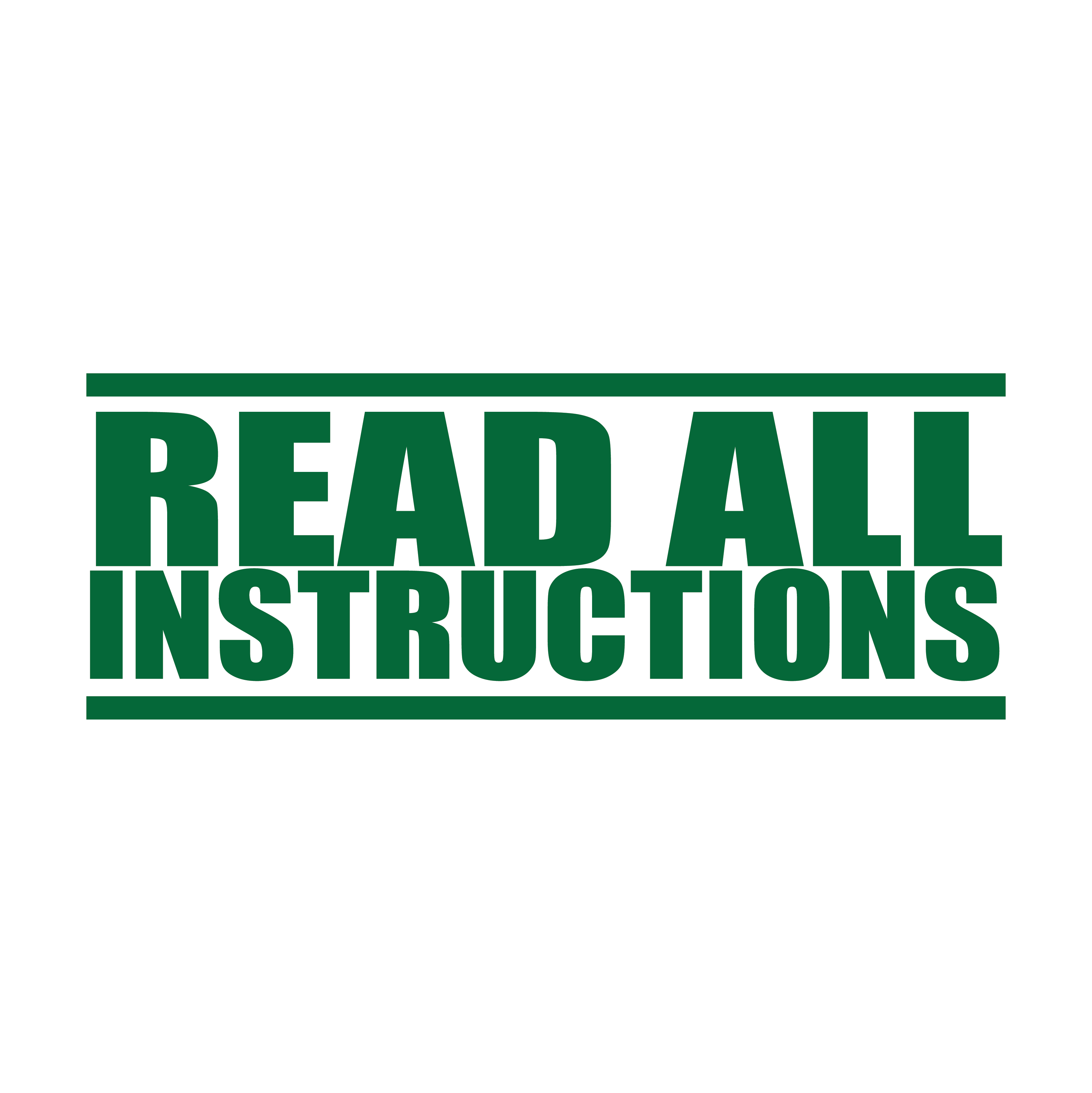 A green stamp with the text 'READ ALL INSTRUCTIONS' in bold capital letters.