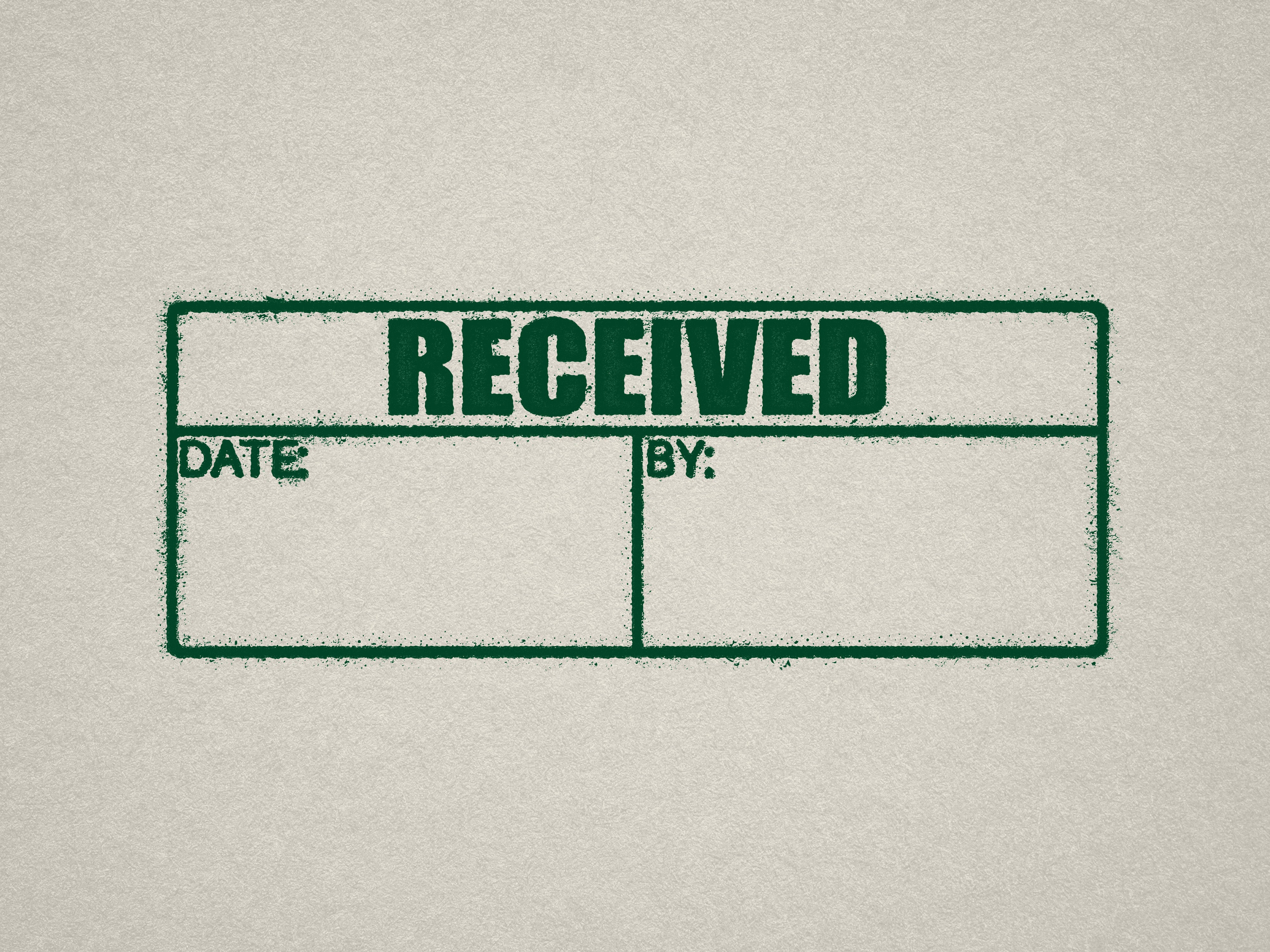 Received Date By Stamp rubber stamper green ink