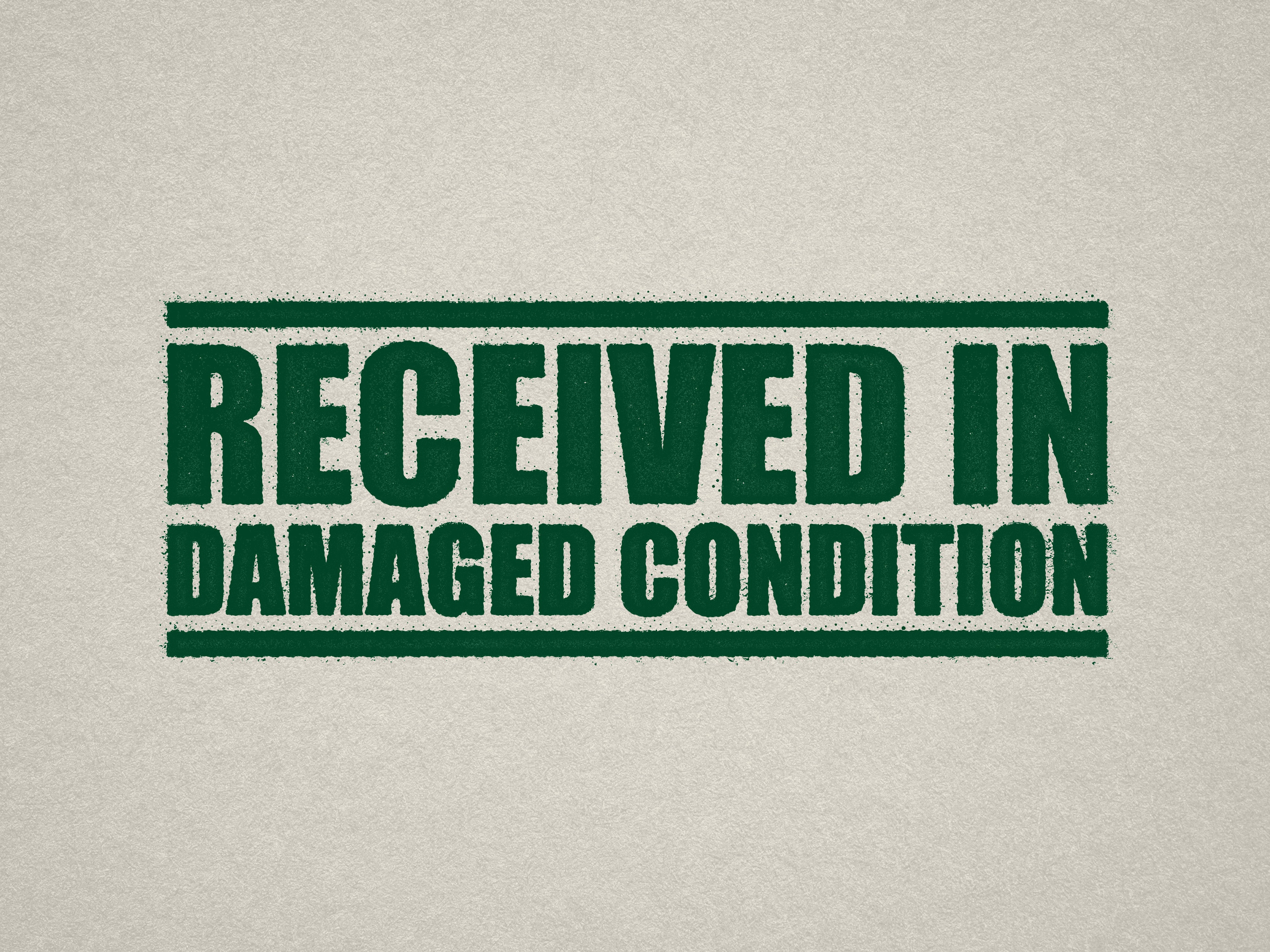 Received In Damaged Condition rubber stamp Green ink