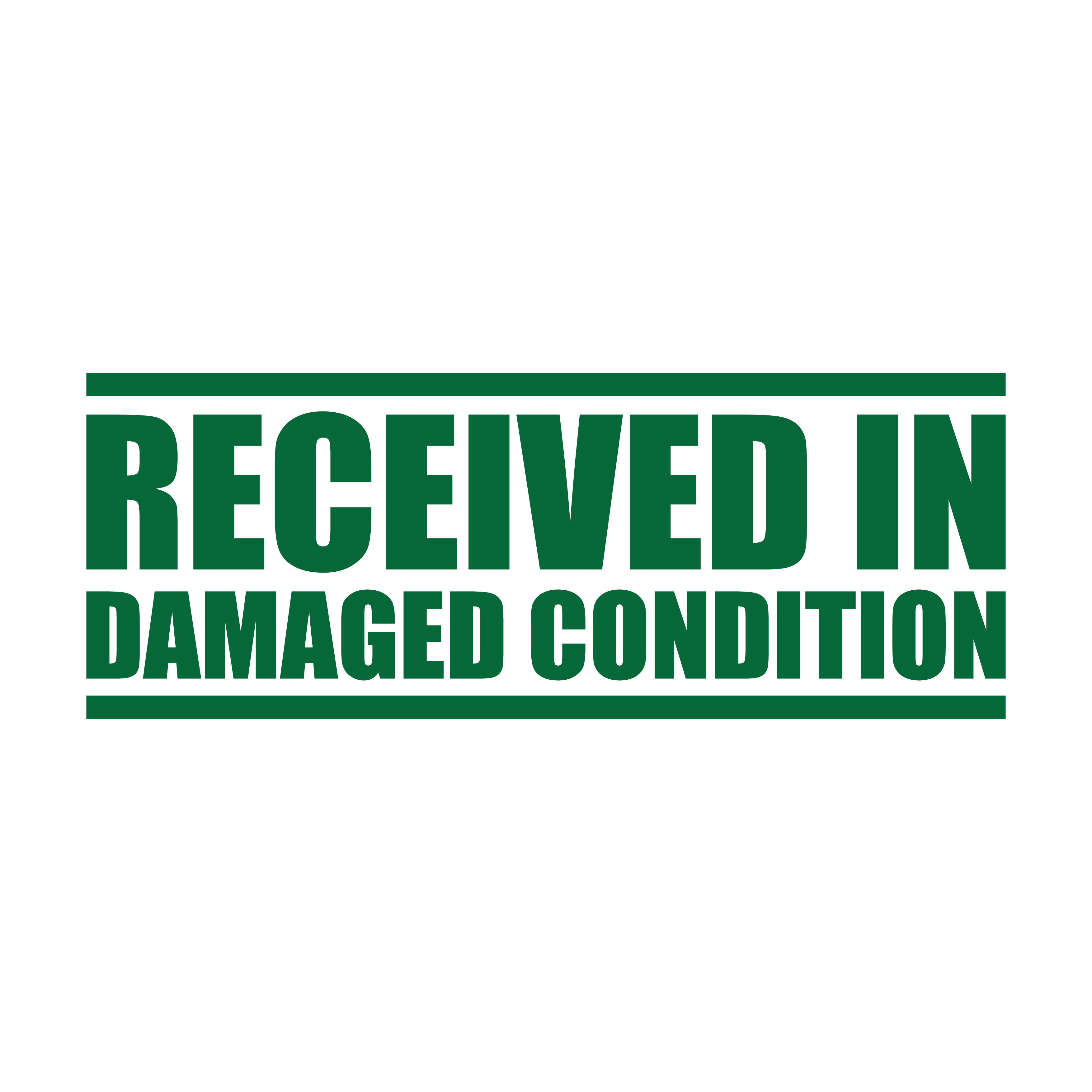 Readymade stamper with "Received In Damaged Condition" design in Green ink