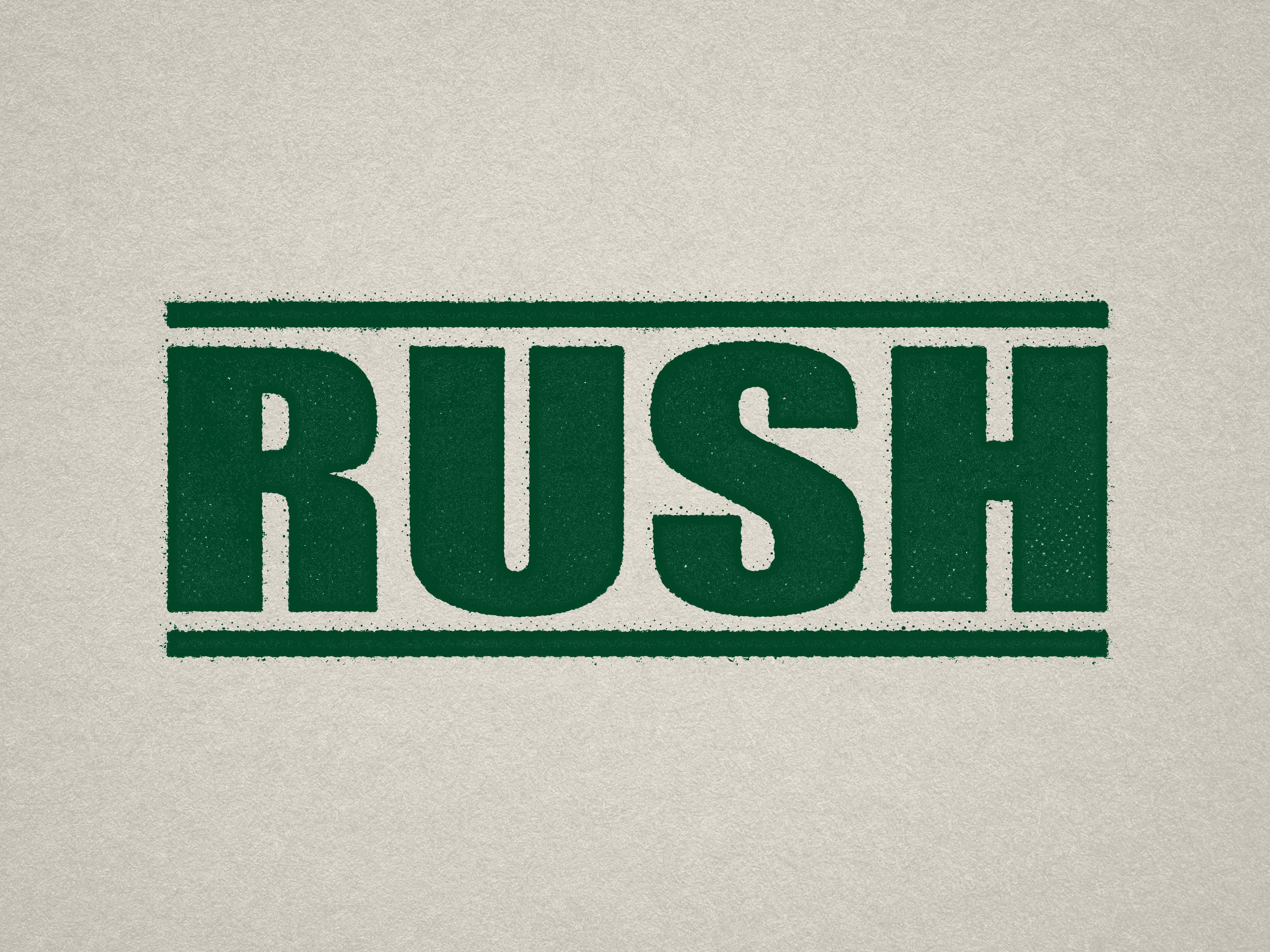 RUSH rubber stamper in green ink
