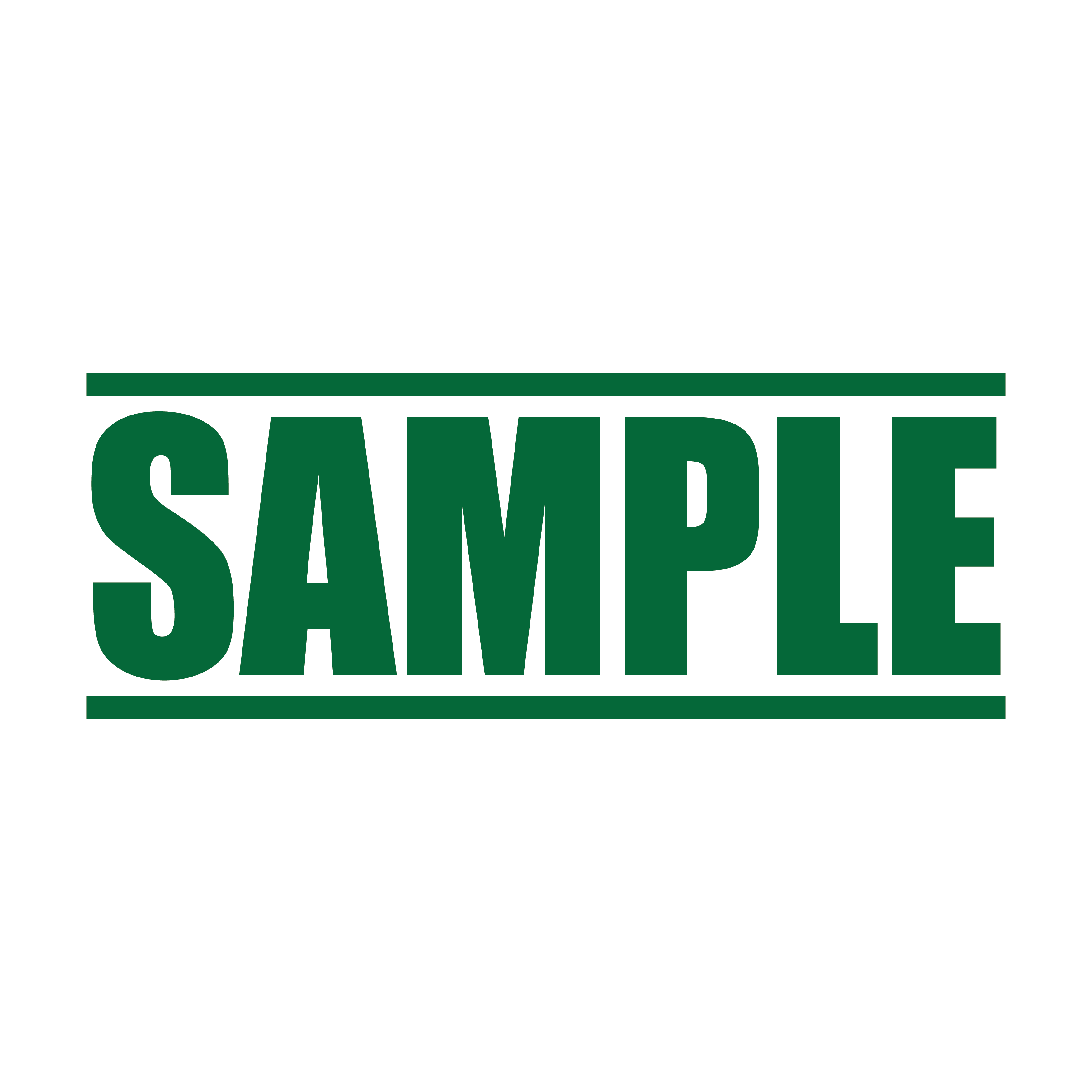 A green self inking rubber stamp with the word 'Sample ' printed in bold capital letters in green ink. stampers hand stamp office business inventory documents self inking prefill refillable stamps stamping