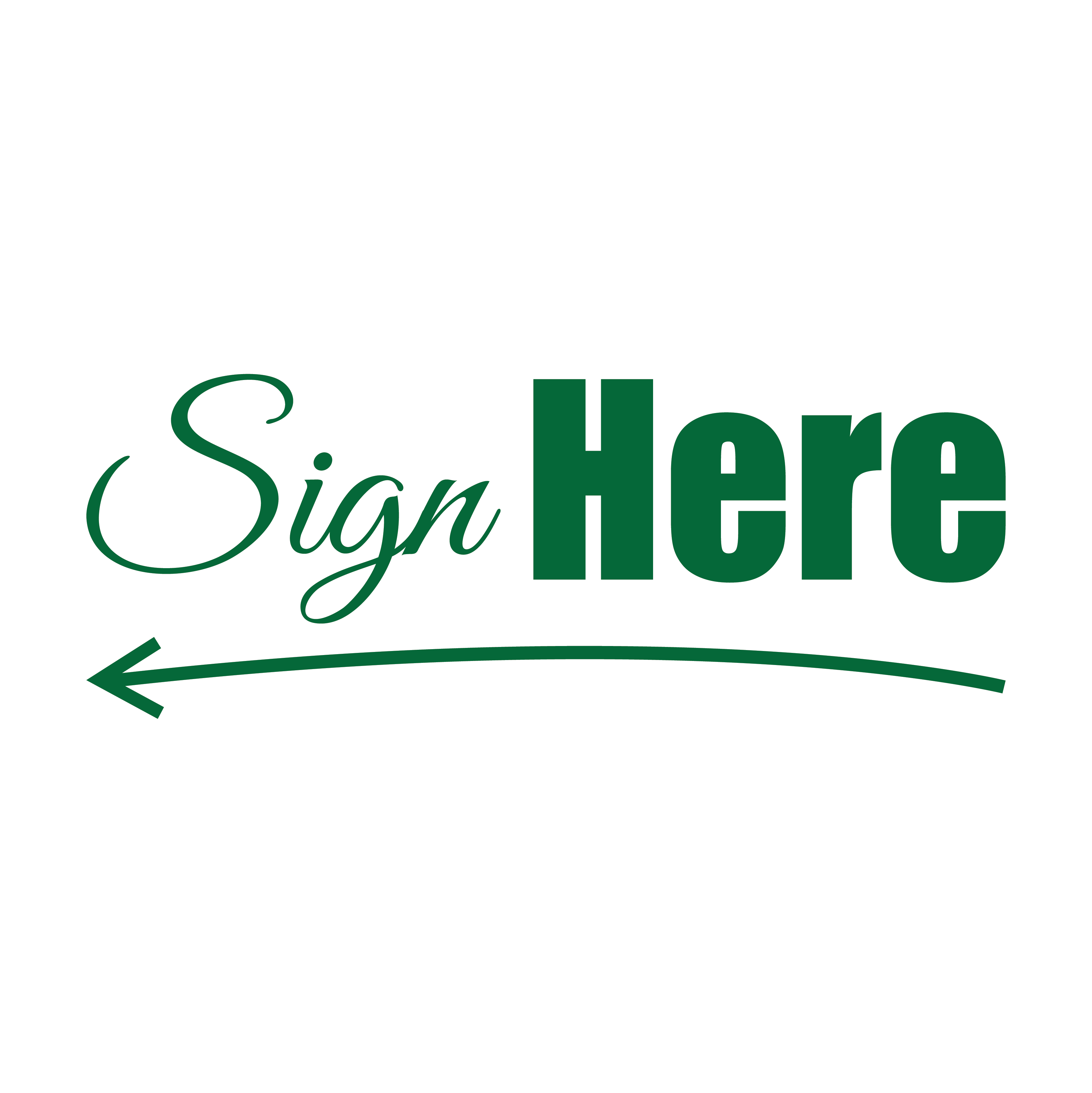 Sign Here' with a left-pointing arrow stock design stamp green ink