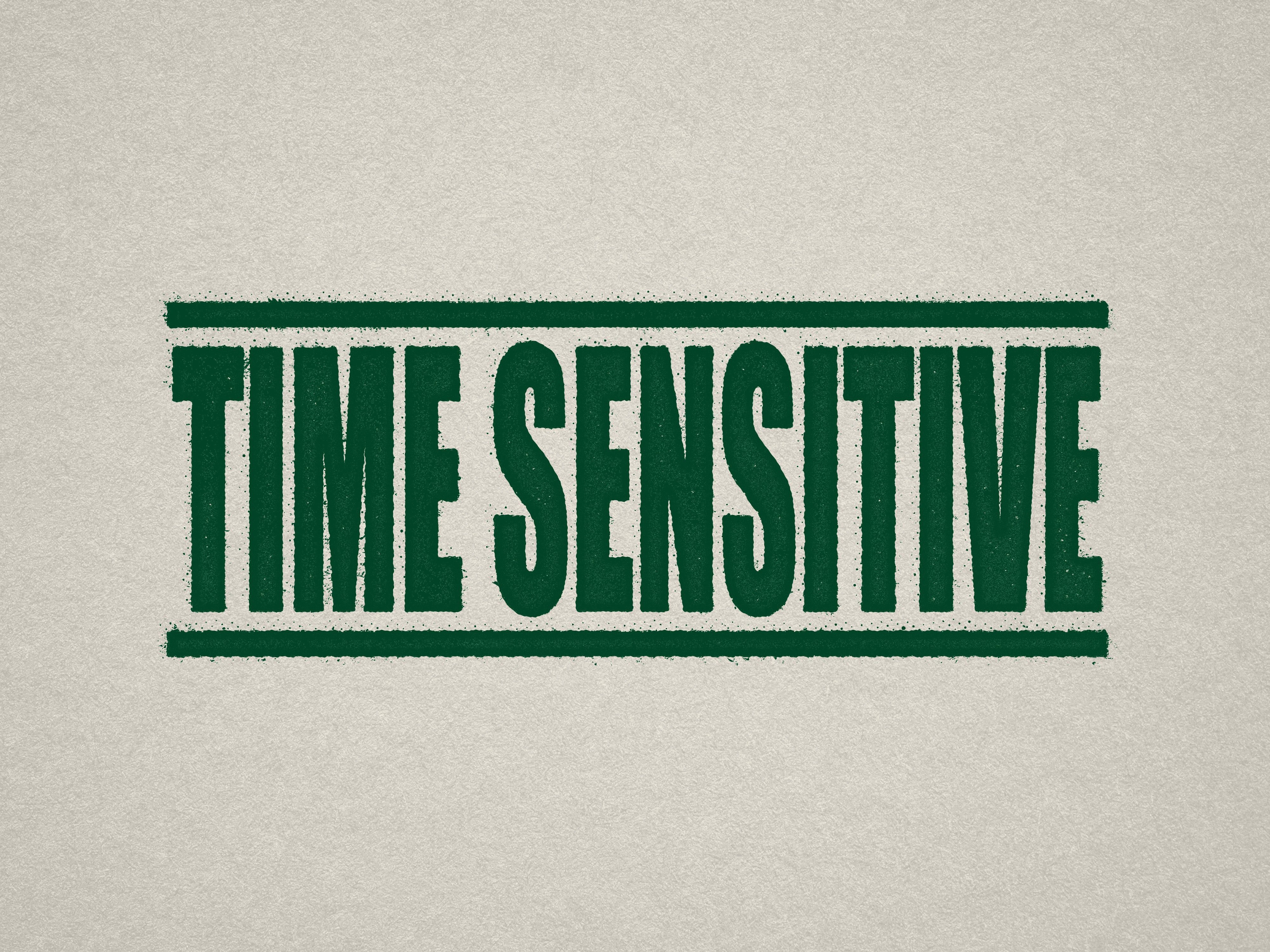 Large Time Sensitive stamp impression green ink
