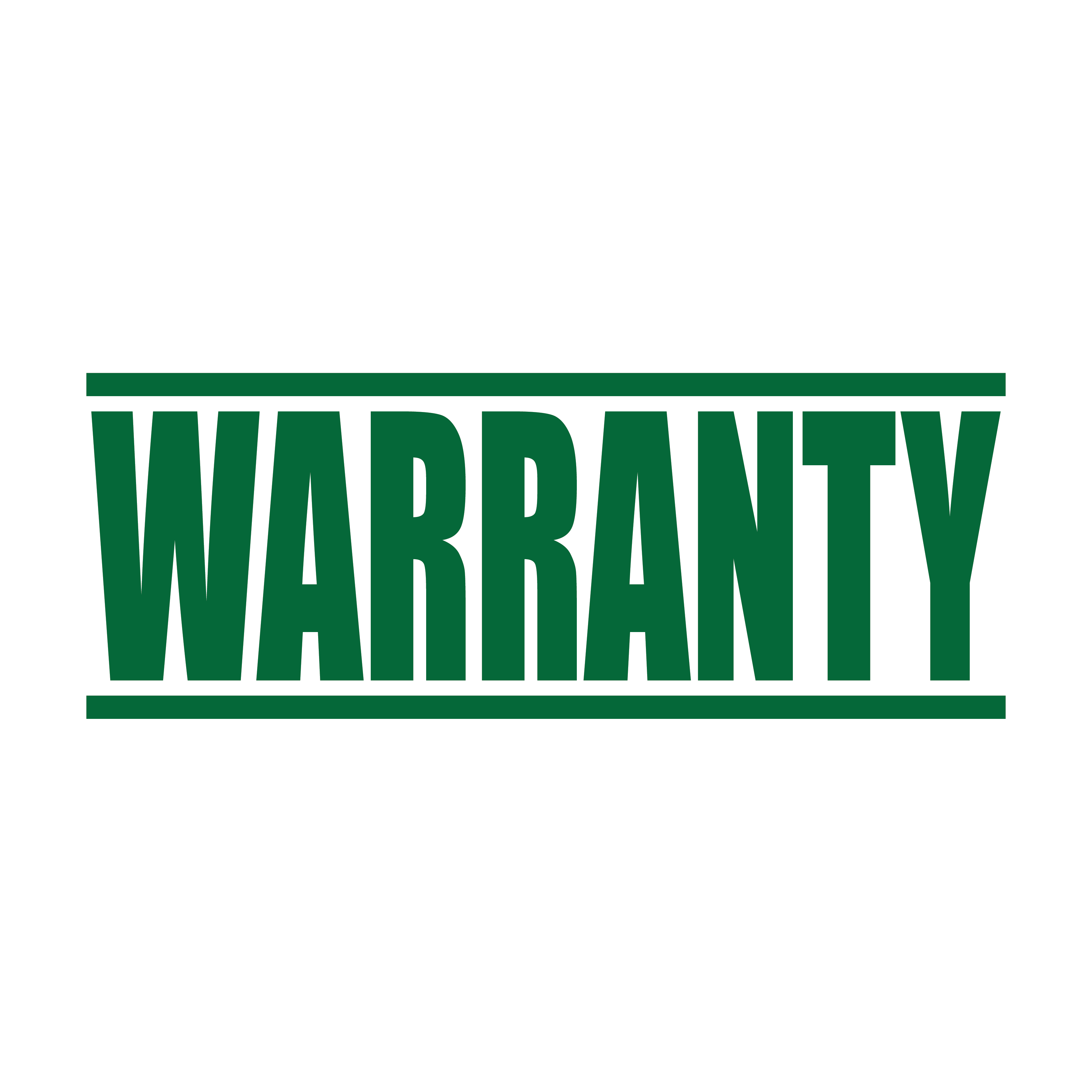 A green self inking rubber stamp with the word 'Warranty ' printed in bold capital letters in green ink. stampers hand stamp office business inventory documents self inking prefill refillable stamps stamping