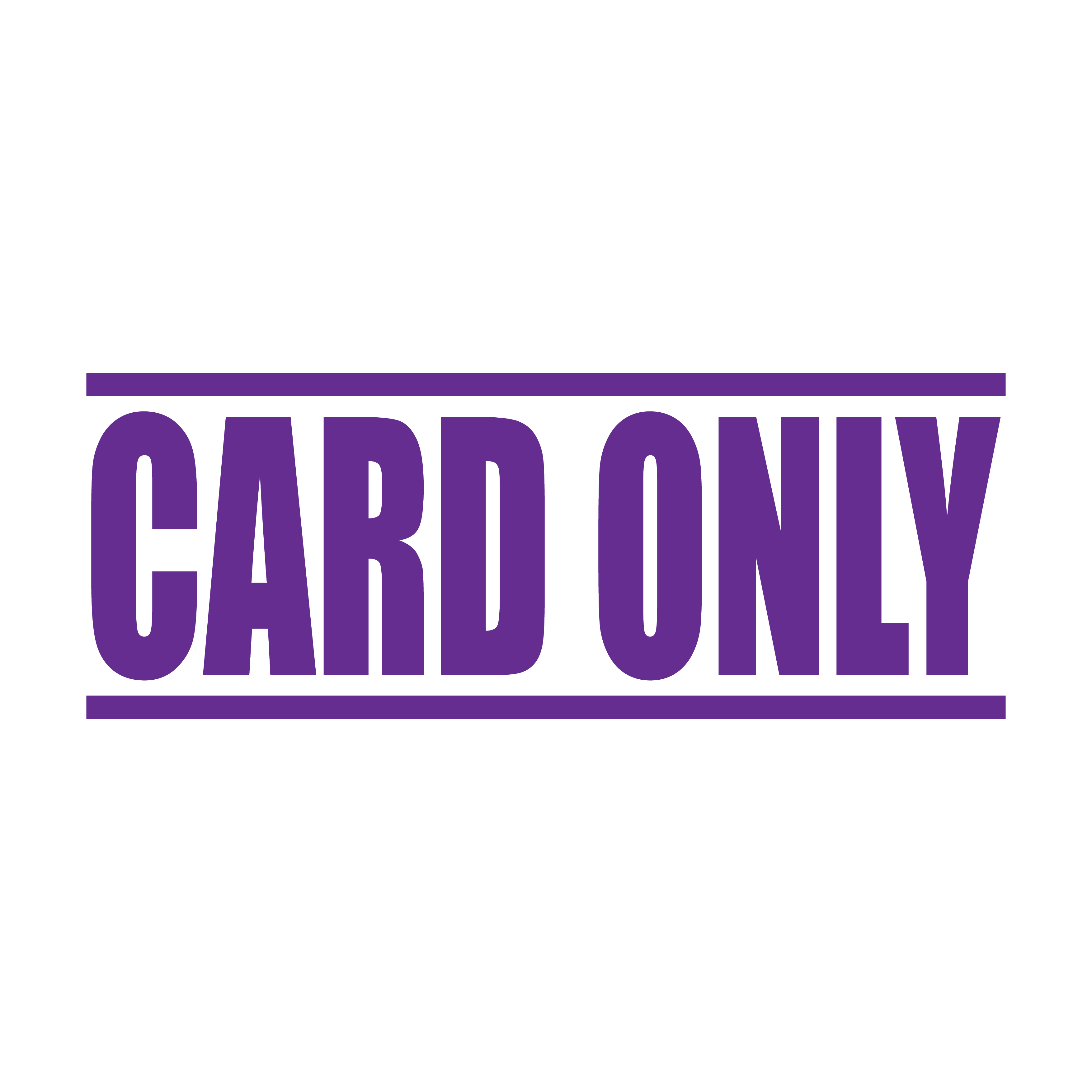 A violet self inking rubber stamp with the word 'Card Only' printed in bold capital letters in violet ink. stampers hand stamp office business inventory documents purple
