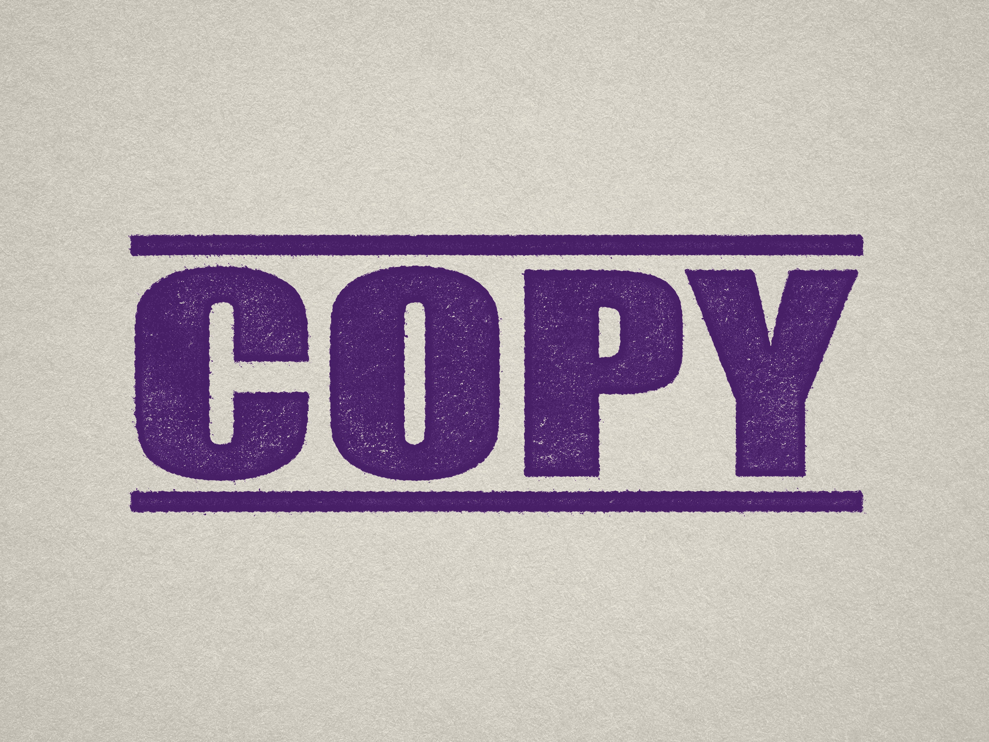 Mock up design or lifestyle image of 'COPY' rubber stamp violet ink in paper background stampers hand stamp office business inventory documents self inking prefill refillable stamps stamping