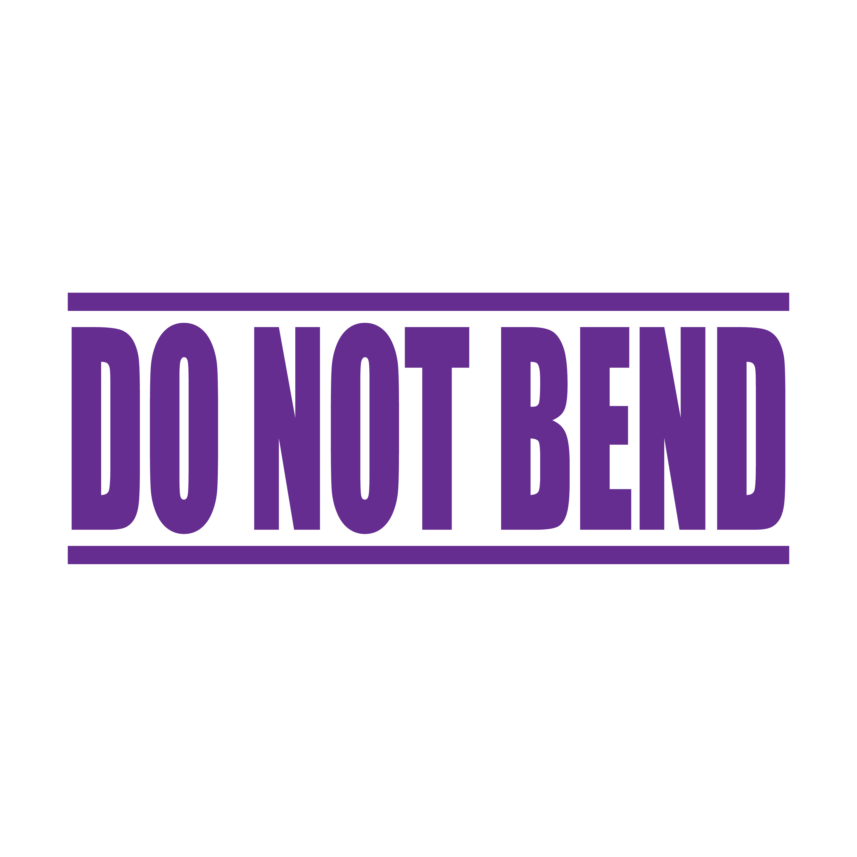 A violet self inking rubber stamp with the word 'DO NOT BEND ' printed in bold capital letters in violet ink. stampers hand stamp office business inventory documents purple