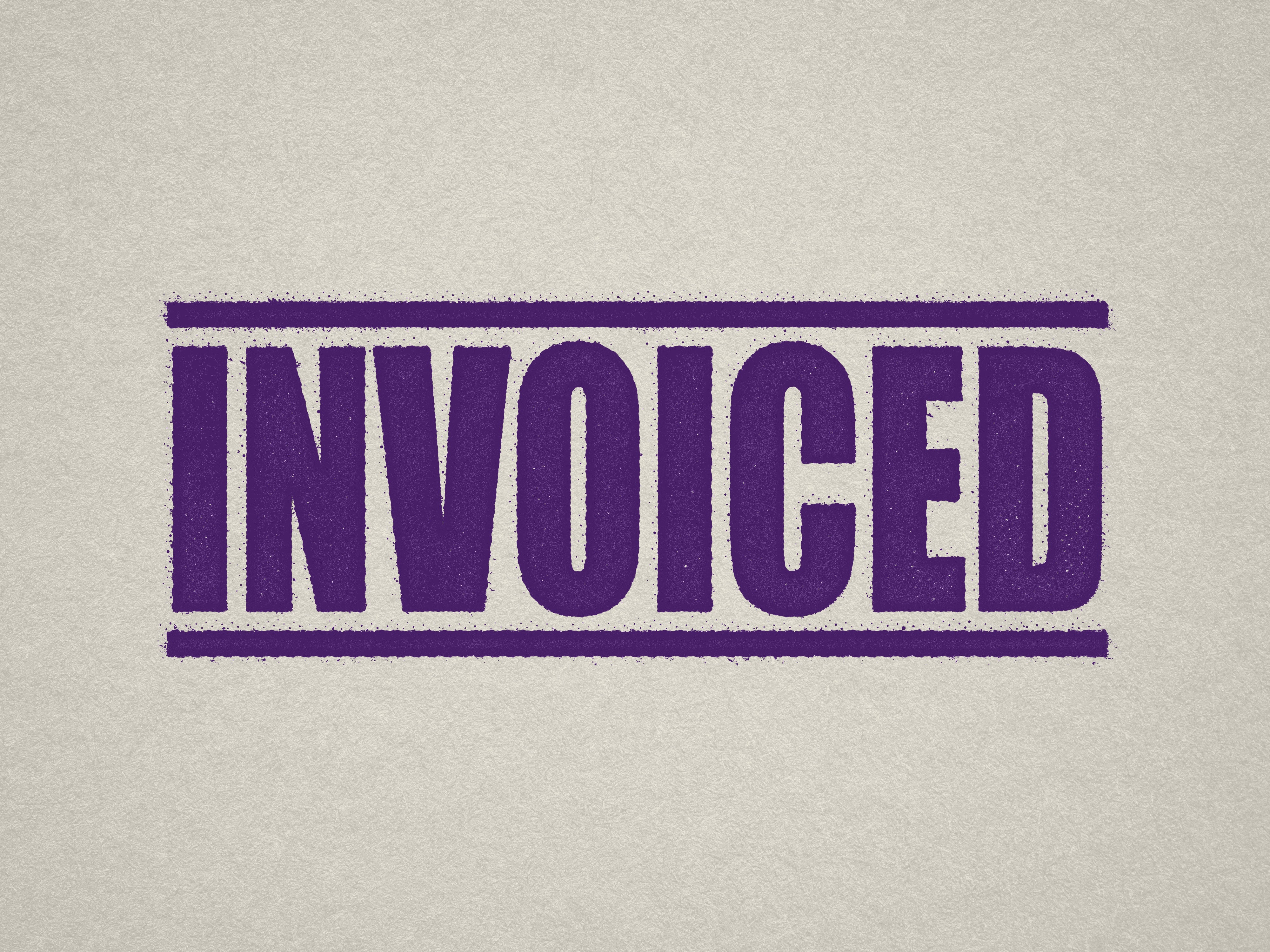 mock up design of INVOICED rubber stamp violet ink in paper background stampers hand stamp office business inventory documents purple