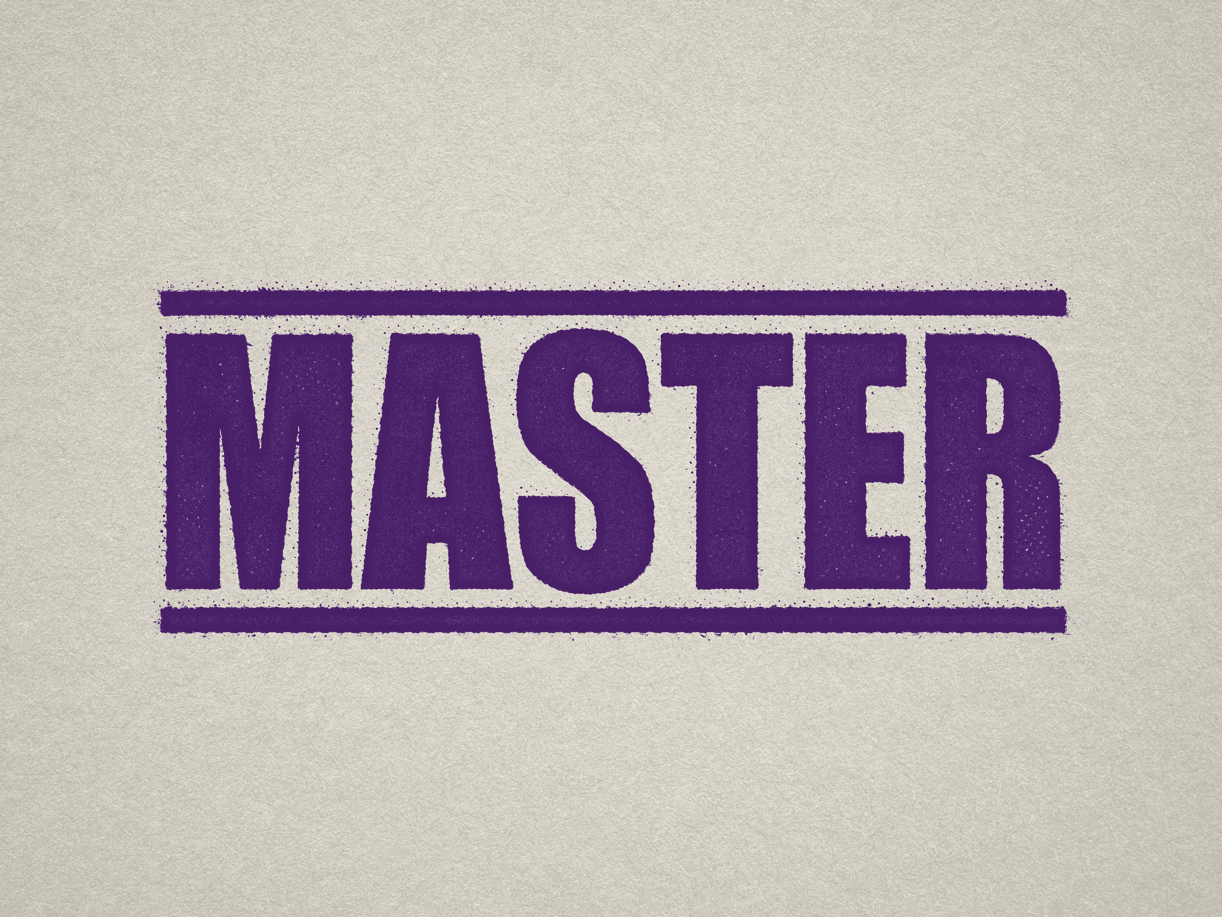 Mock up design of 'MASTER' rubber stamp purple ink in paper background stampers hand stamp office business inventory documents purple