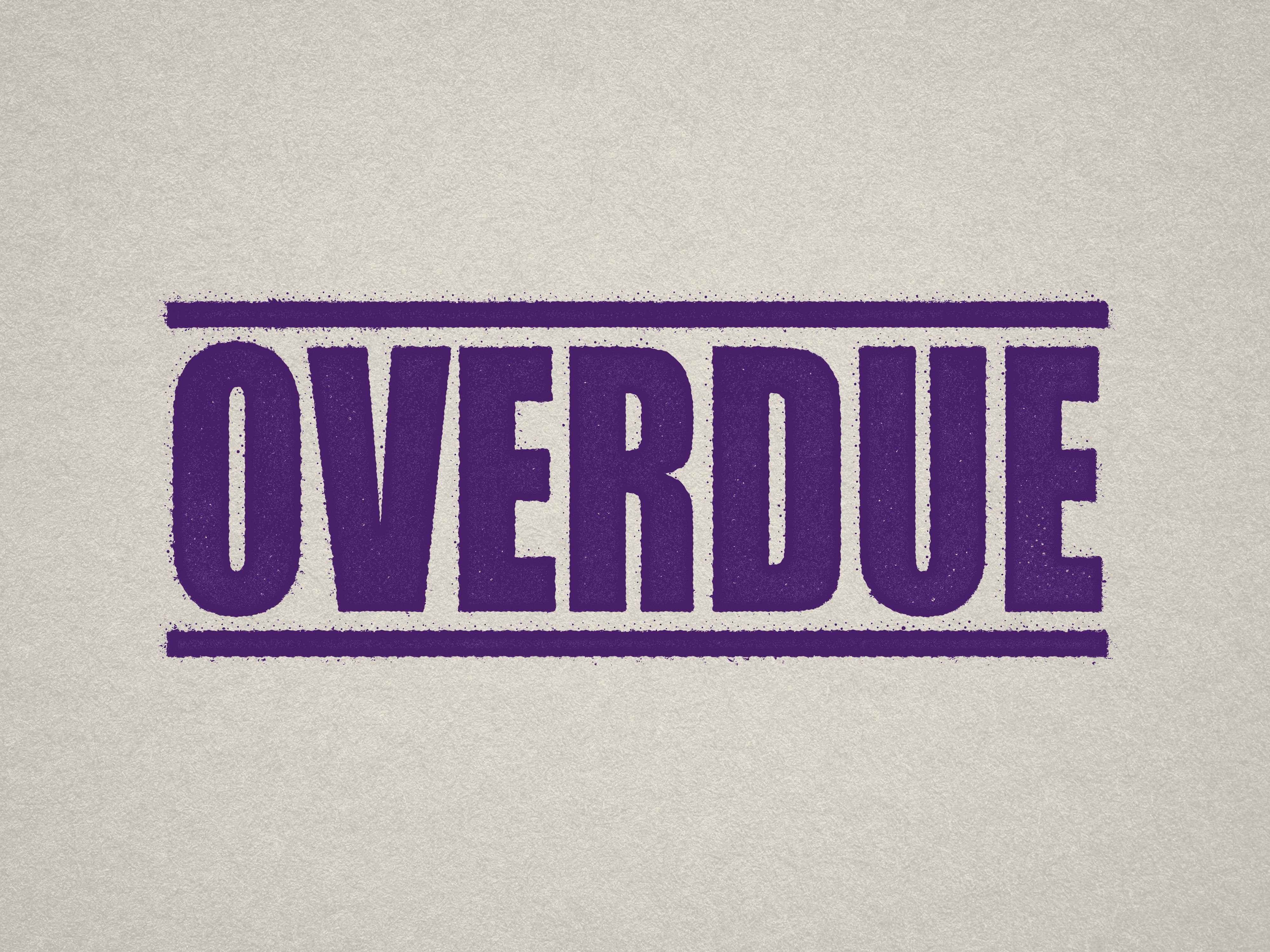 mock up design of 'Overdue " rubber stamp violet ink in paper background stampers hand stamp office business inventory documents purple