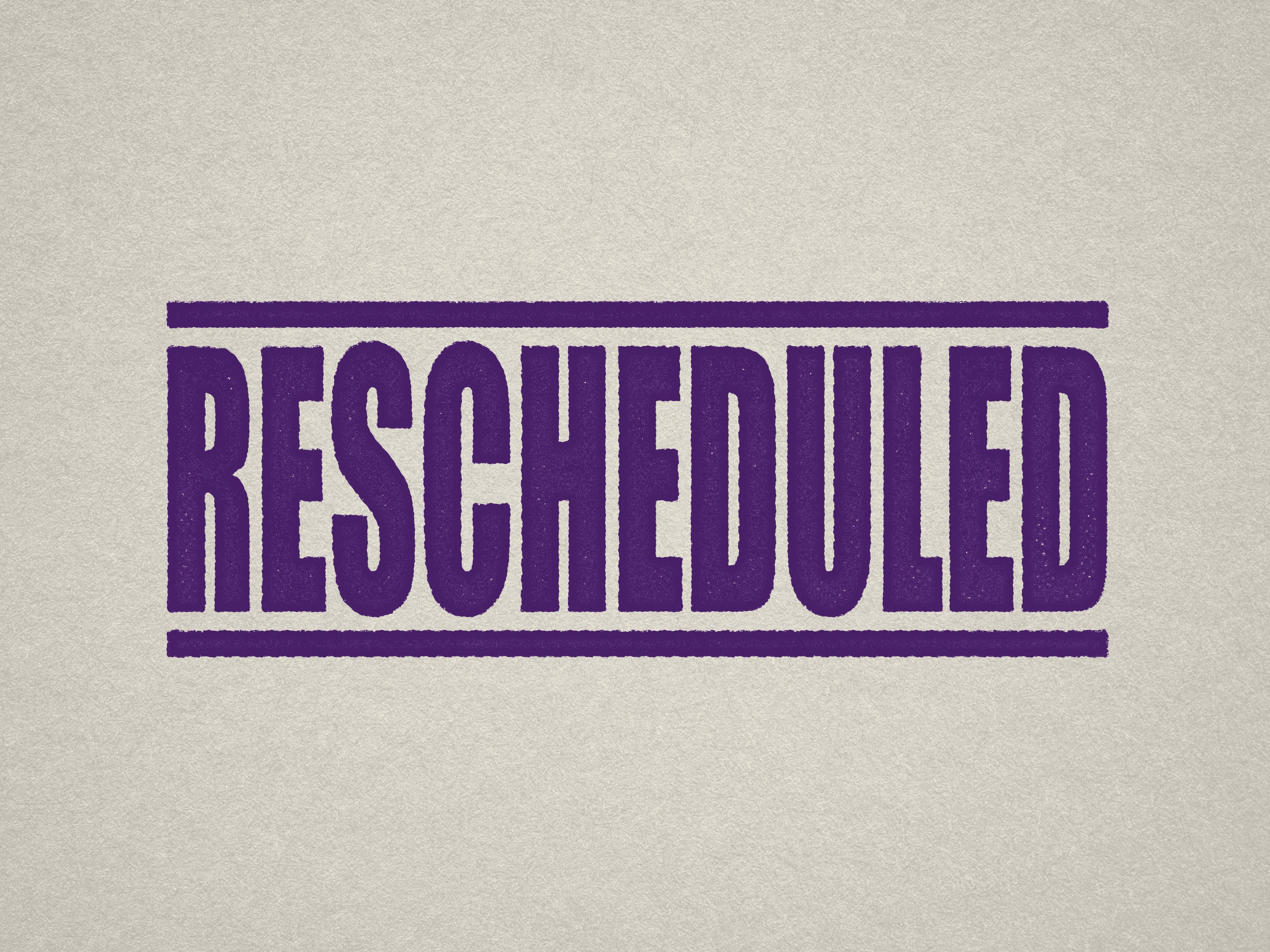 RESCHEDULED stock design stamp violet ink