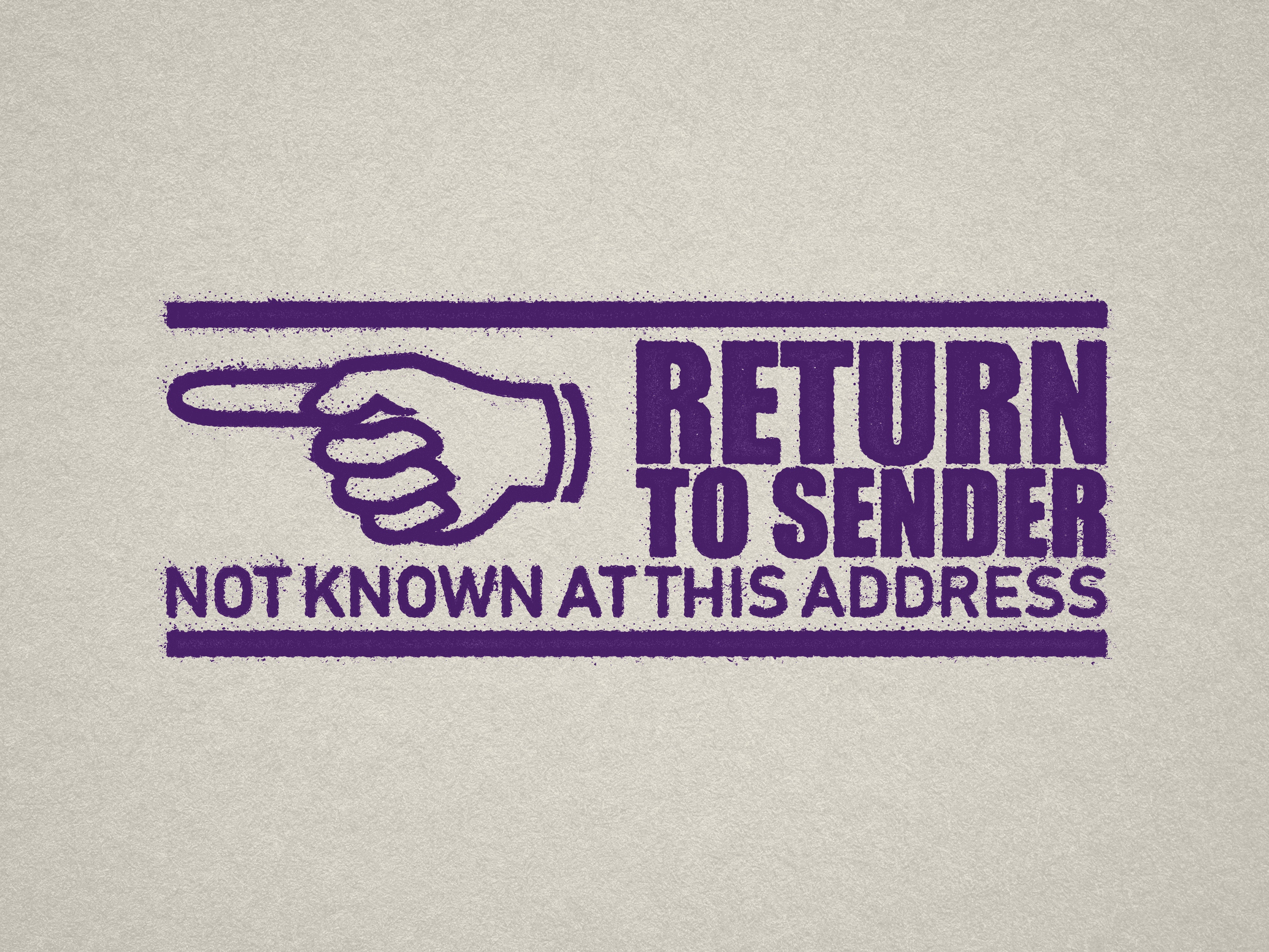 RETURN TO SENDER design rubber stamp violet ink