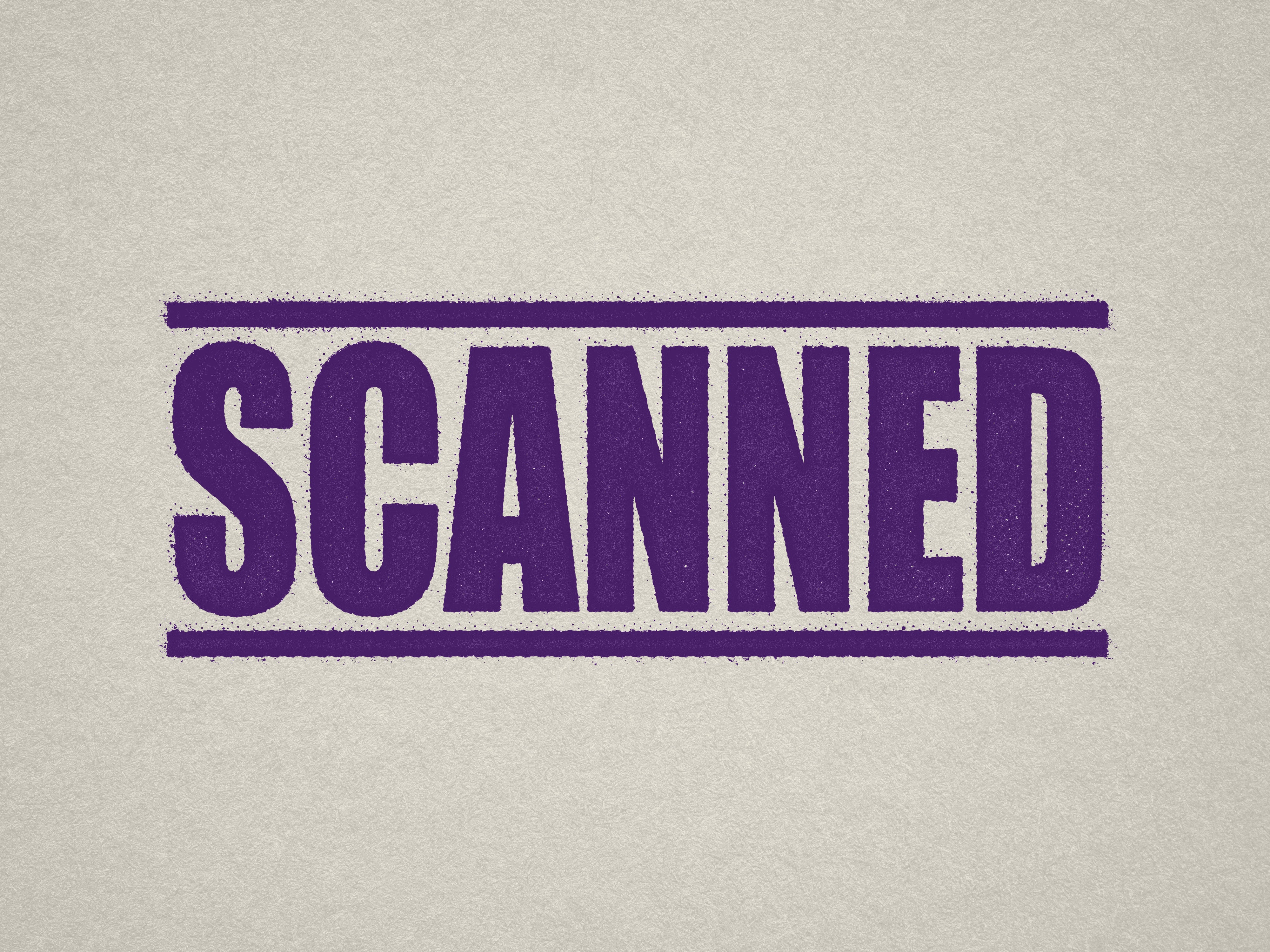 Mock up design or lifestyle image of 'SCANNED' rubber stamp violet ink in paper background stampers hand stamp office business inventory documents self inking prefill refillable stamps stamping