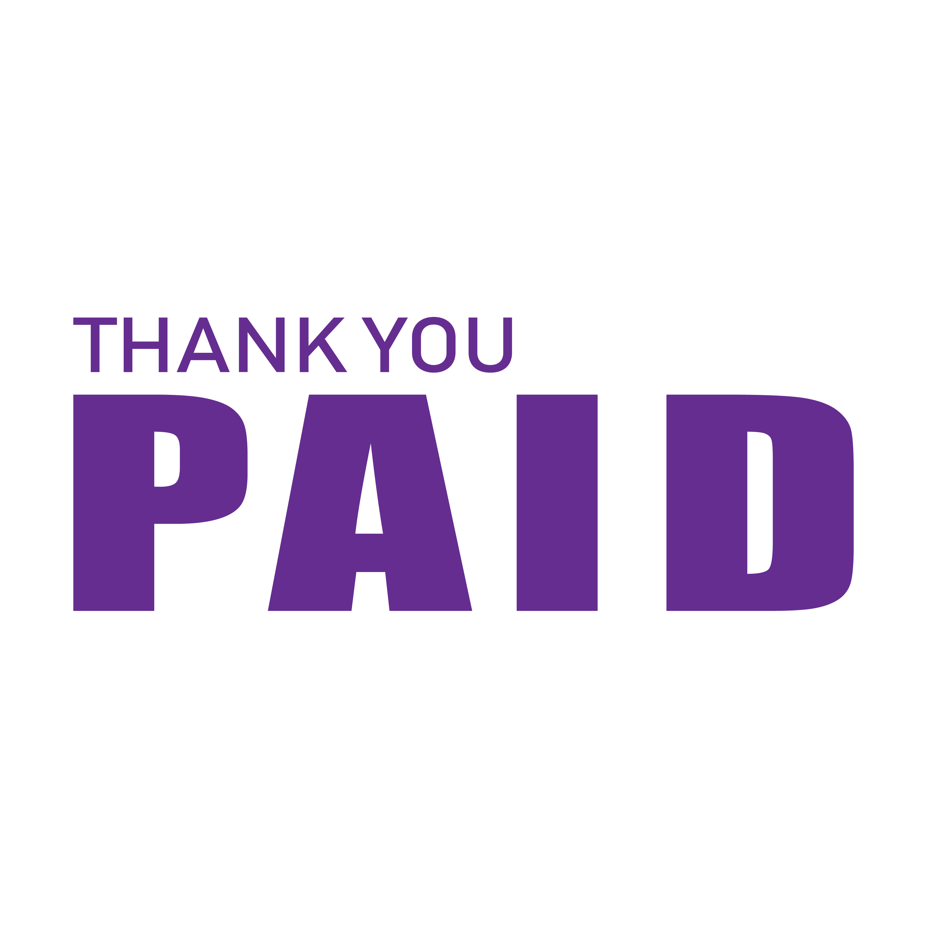 A purple self-inking stamp with the text 'THANK YOU PAID' printed in bold letters.