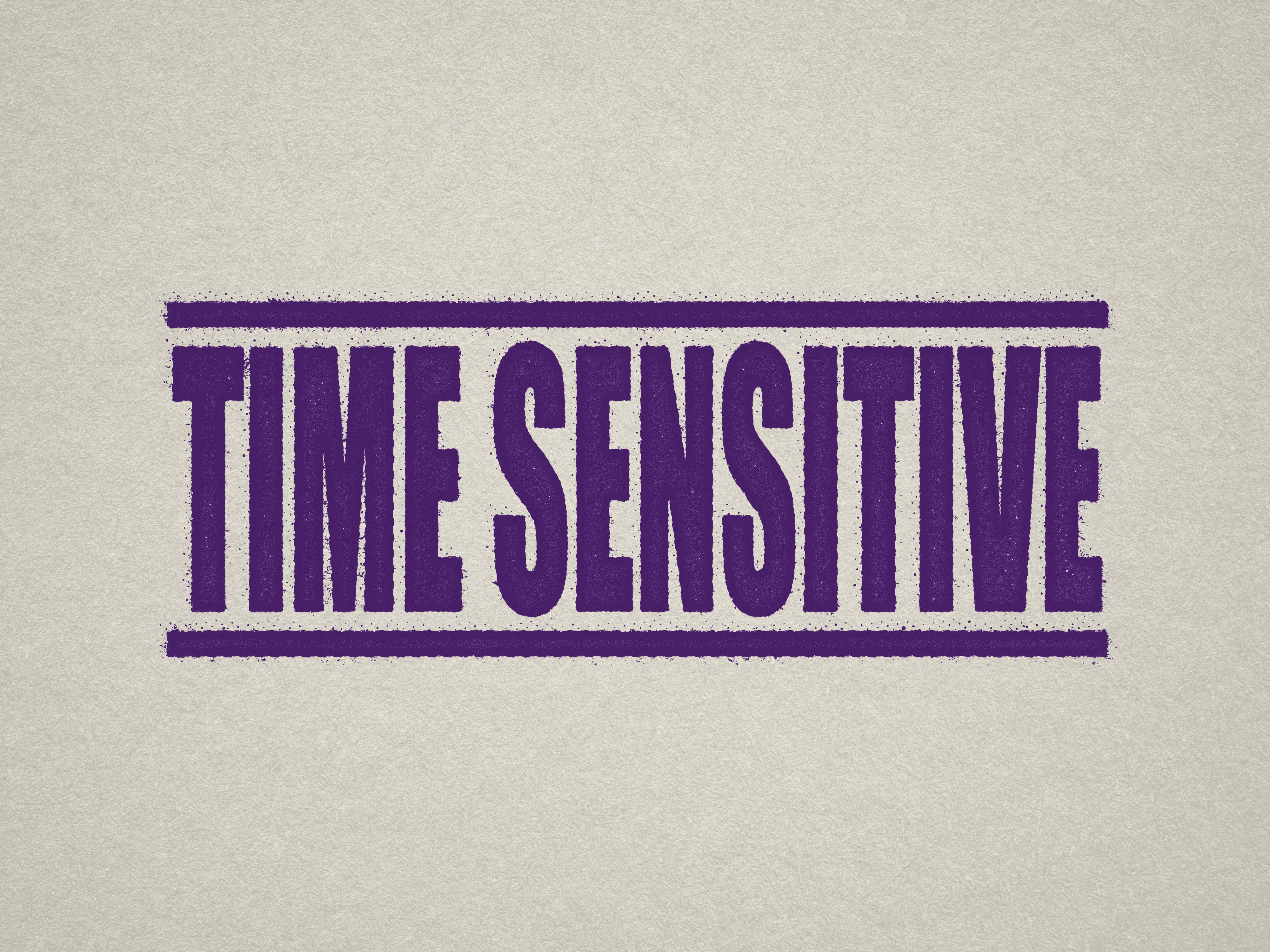 large "Time Sensitive" stamp violet ink