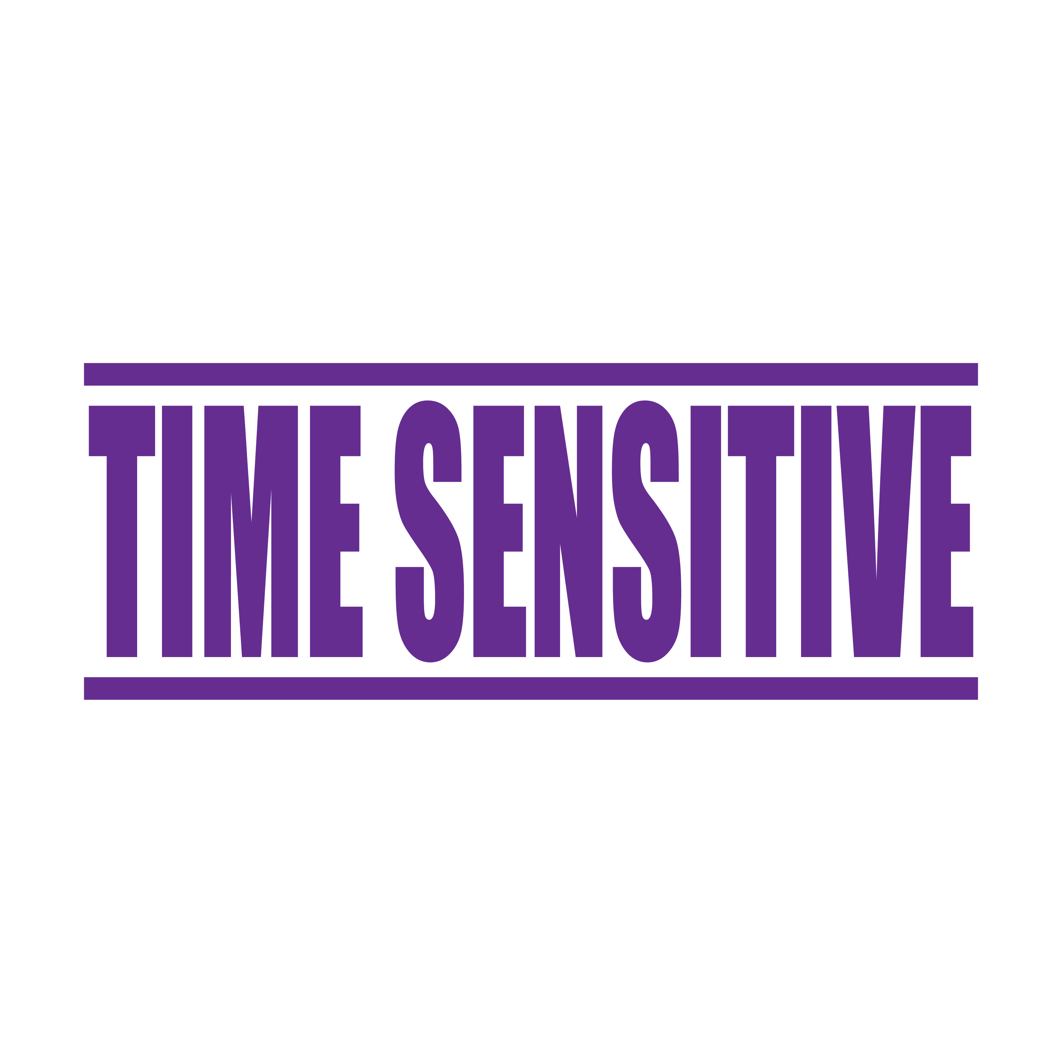 pre-designed "Time Sensitive" rubber stamp violet ink