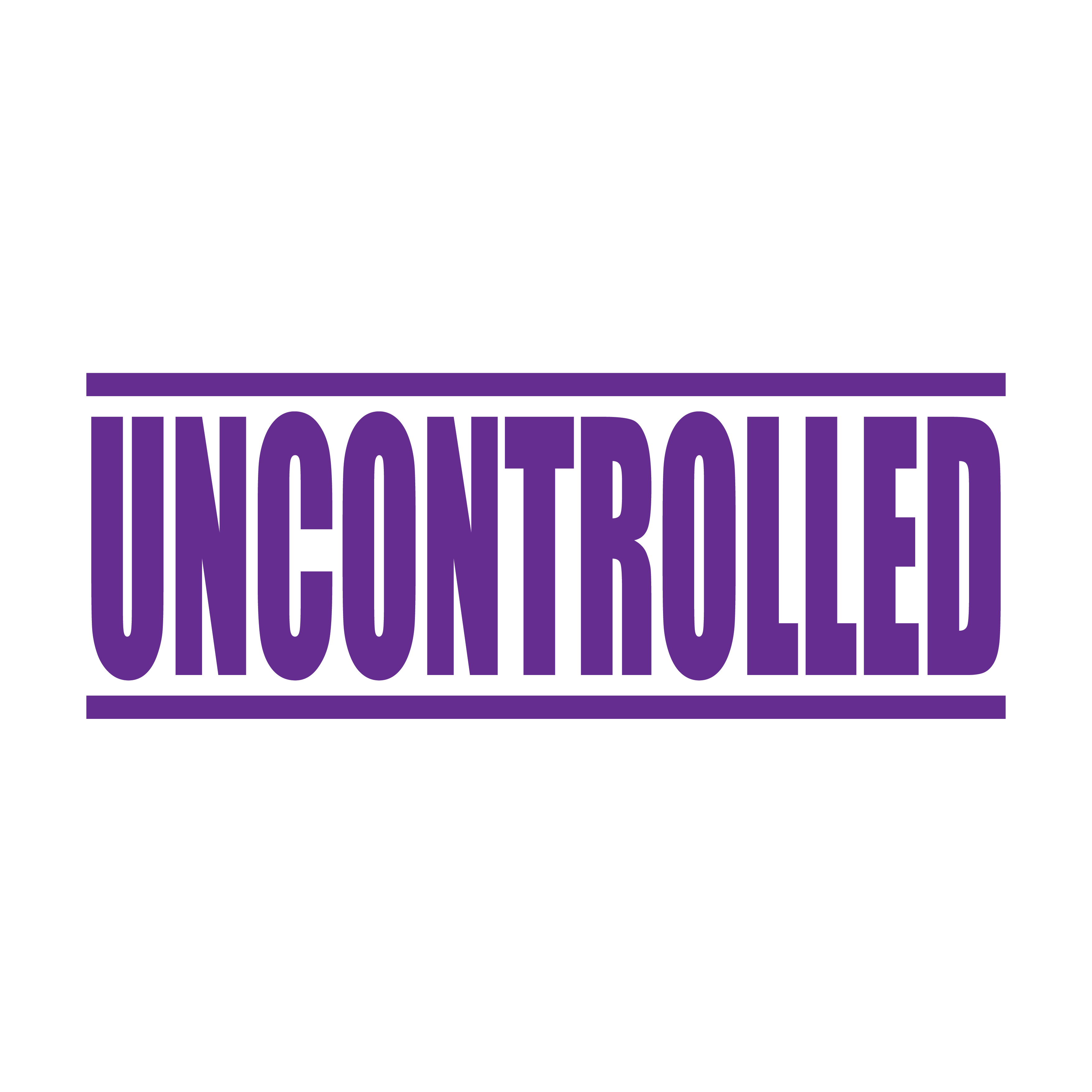 "A violet self inking rubber stamp with the word 'UNCONTROLLED' printed in bold capital letters in violet ink. stampers hand stamp office business inventory documents sky violet/purple ink
"