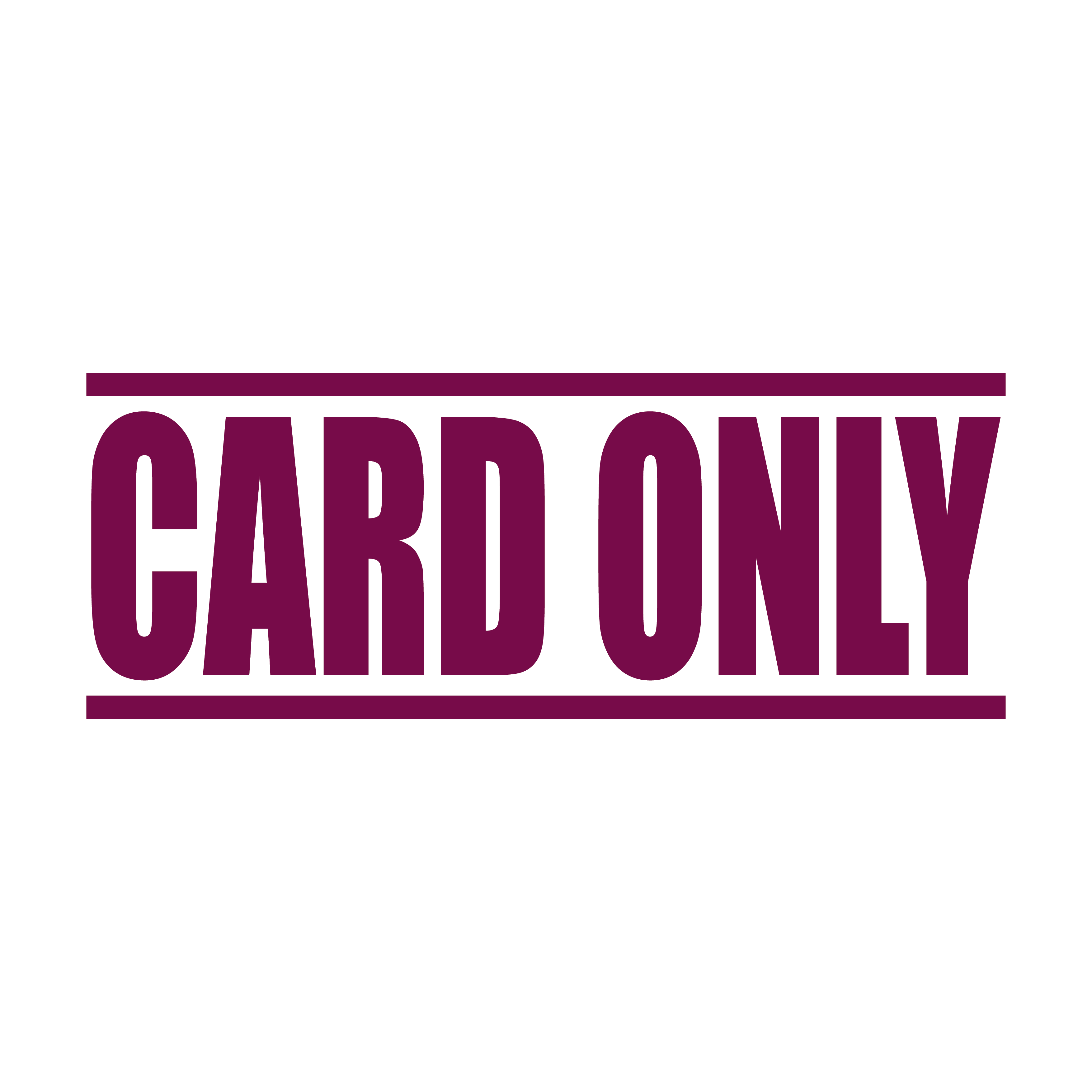 A maroon self inking rubber stamp with the word 'Card Only' printed in bold capital letters in maroon ink. stampers hand stamp office business inventory documents