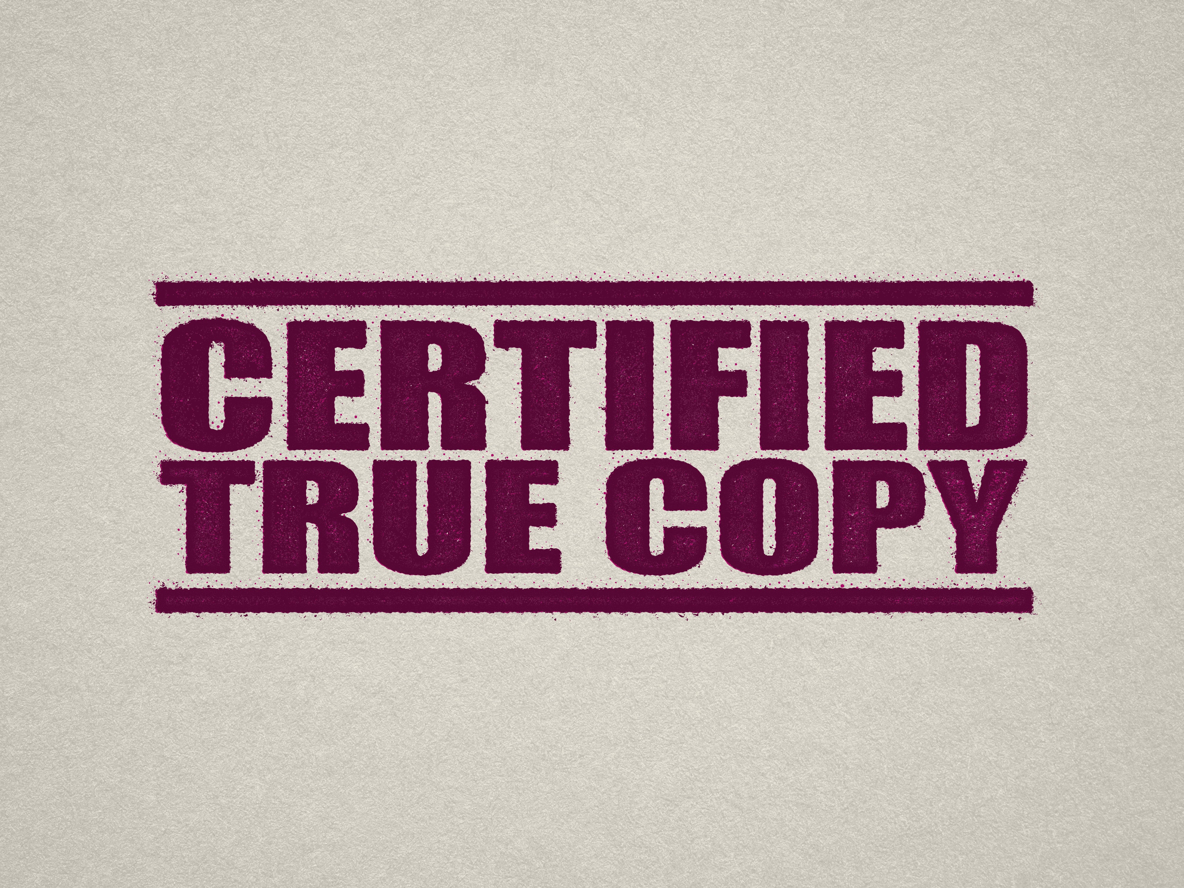 mock up design or lifestyle image of 'Certified True Copy' rubber stamp maroon ink in paper background stampers hand stamp office business inventory documents self inking prefill refillable stamps stamping