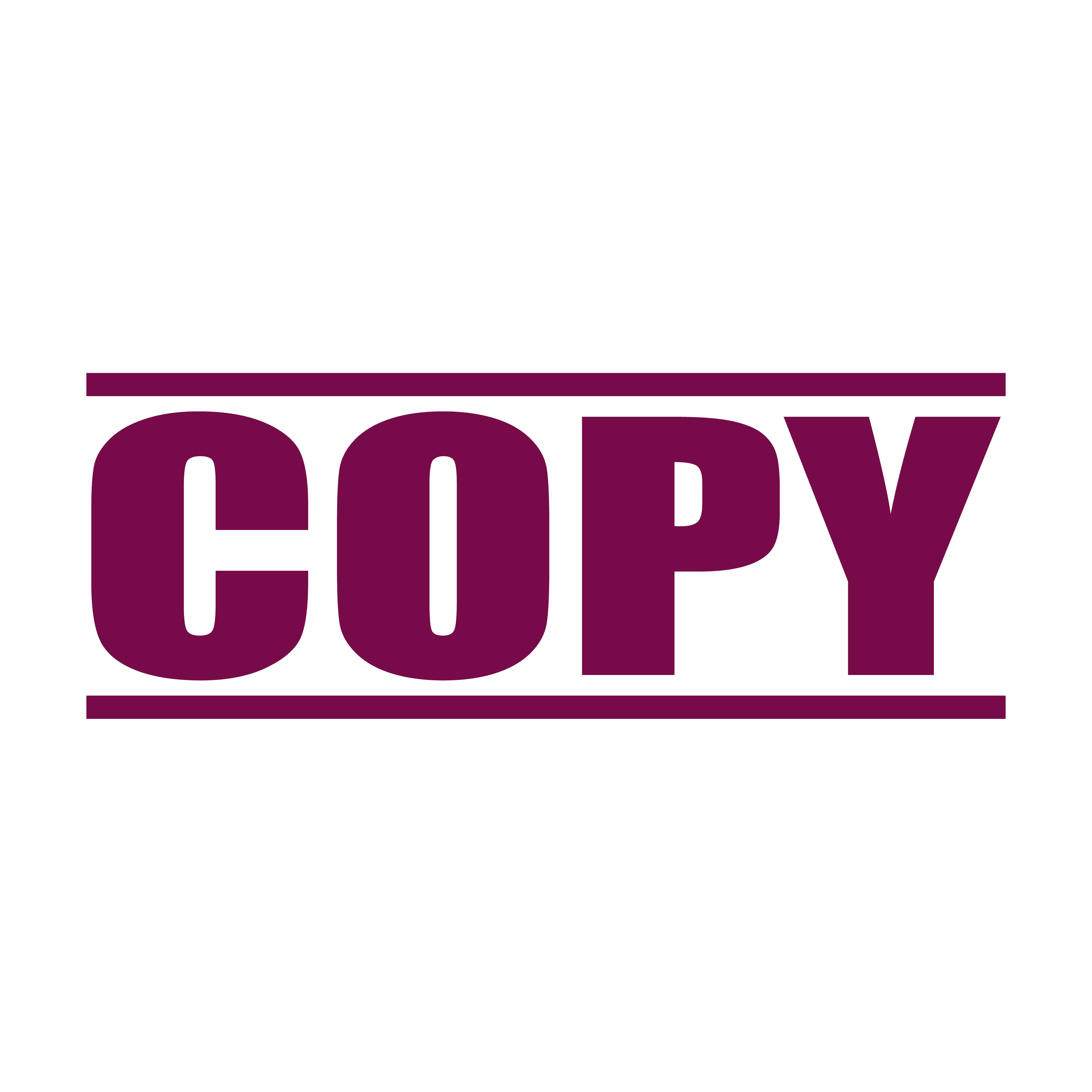 "A maroon self inking rubber stamp with the word 'COPY' printed in bold capital letters in maroon ink. stampers hand stamp office business inventory documents maroon ink
"