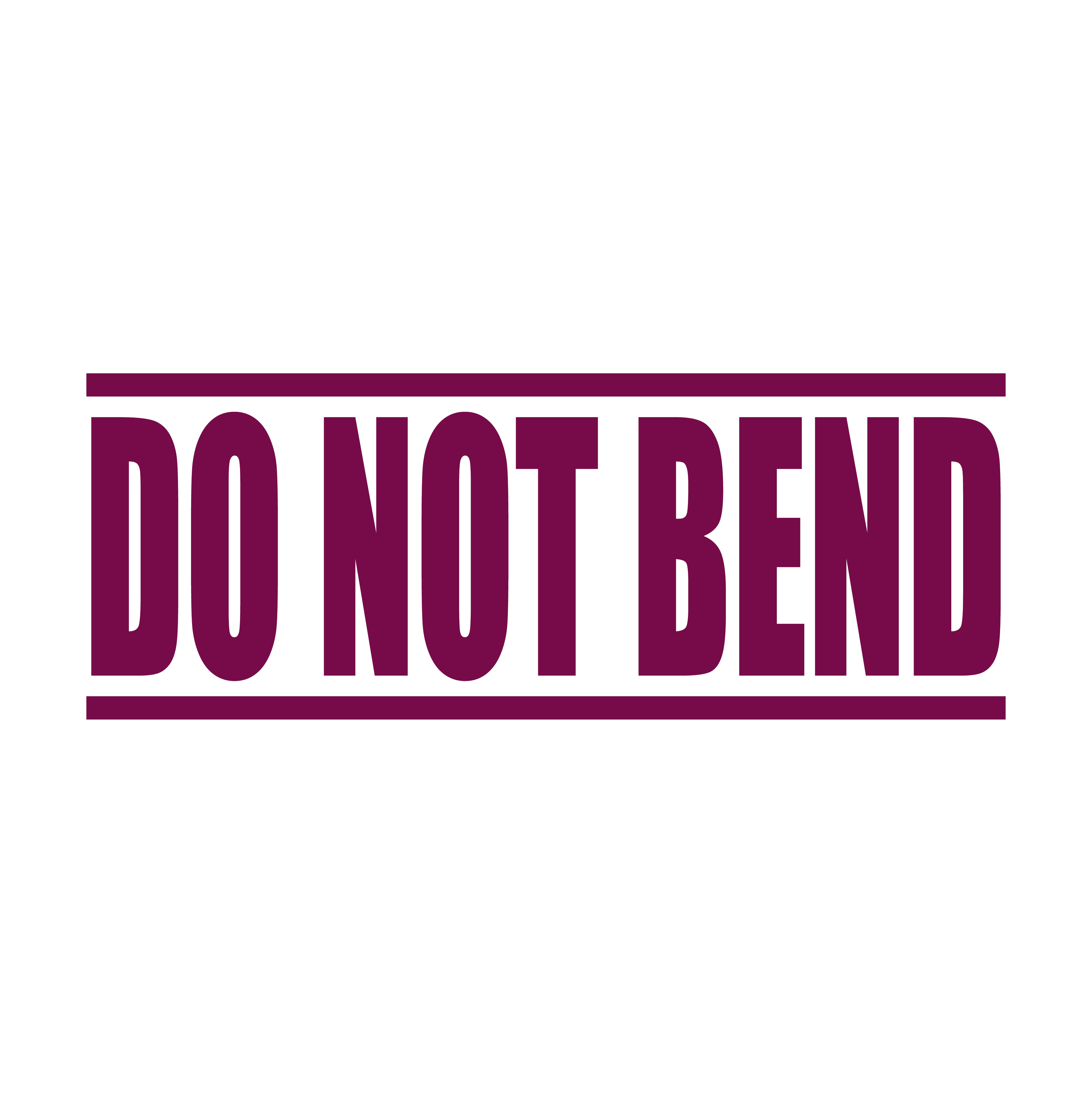 A maroon self inking rubber stamp with the word 'DO NOT BEND ' printed in bold capital letters in maroon ink. stampers hand stamp office business inventory documents