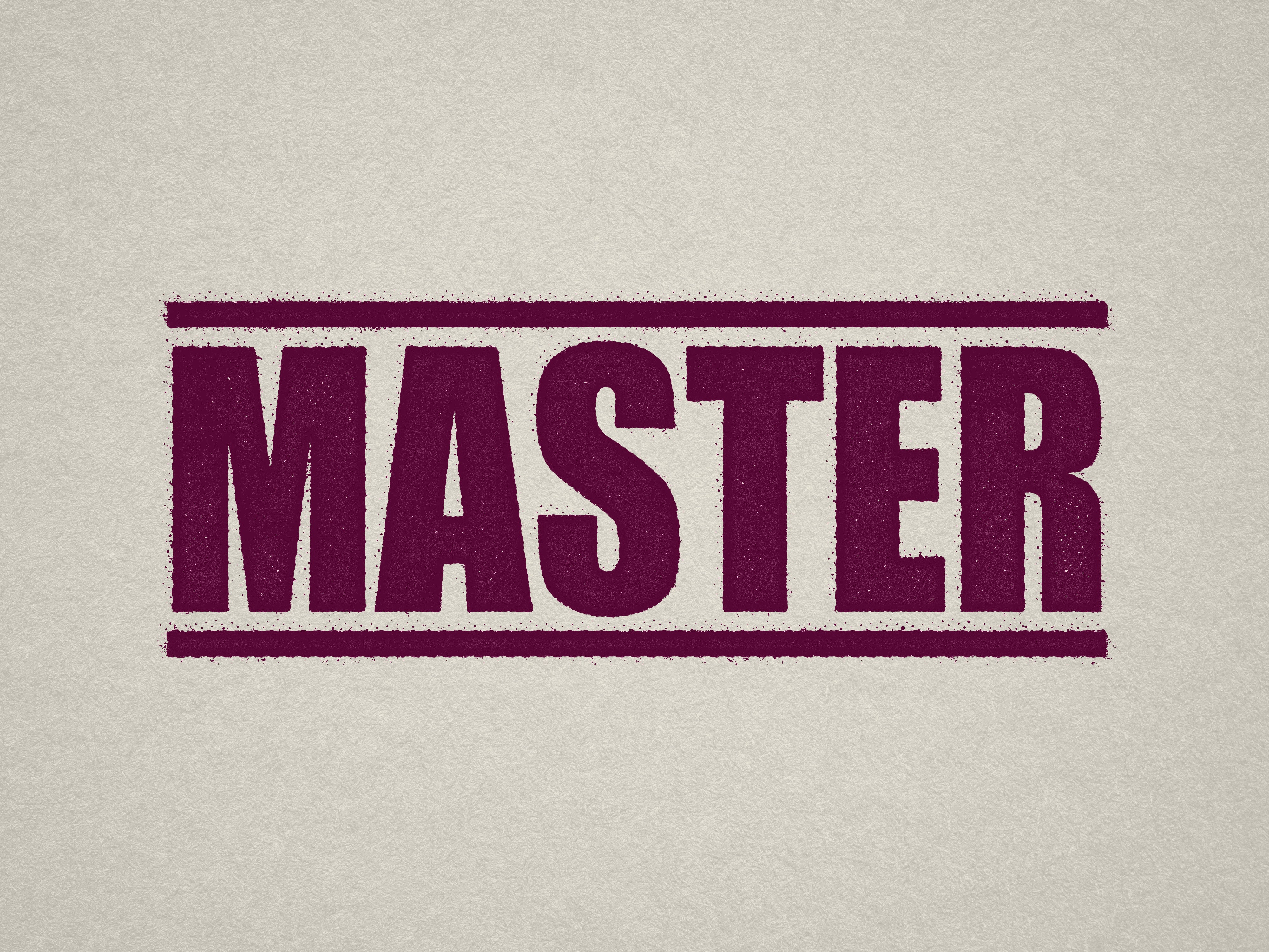 Mock up design of 'MASTER' rubber stamp maroon ink in paper background stampers hand stamp office business inventory documents