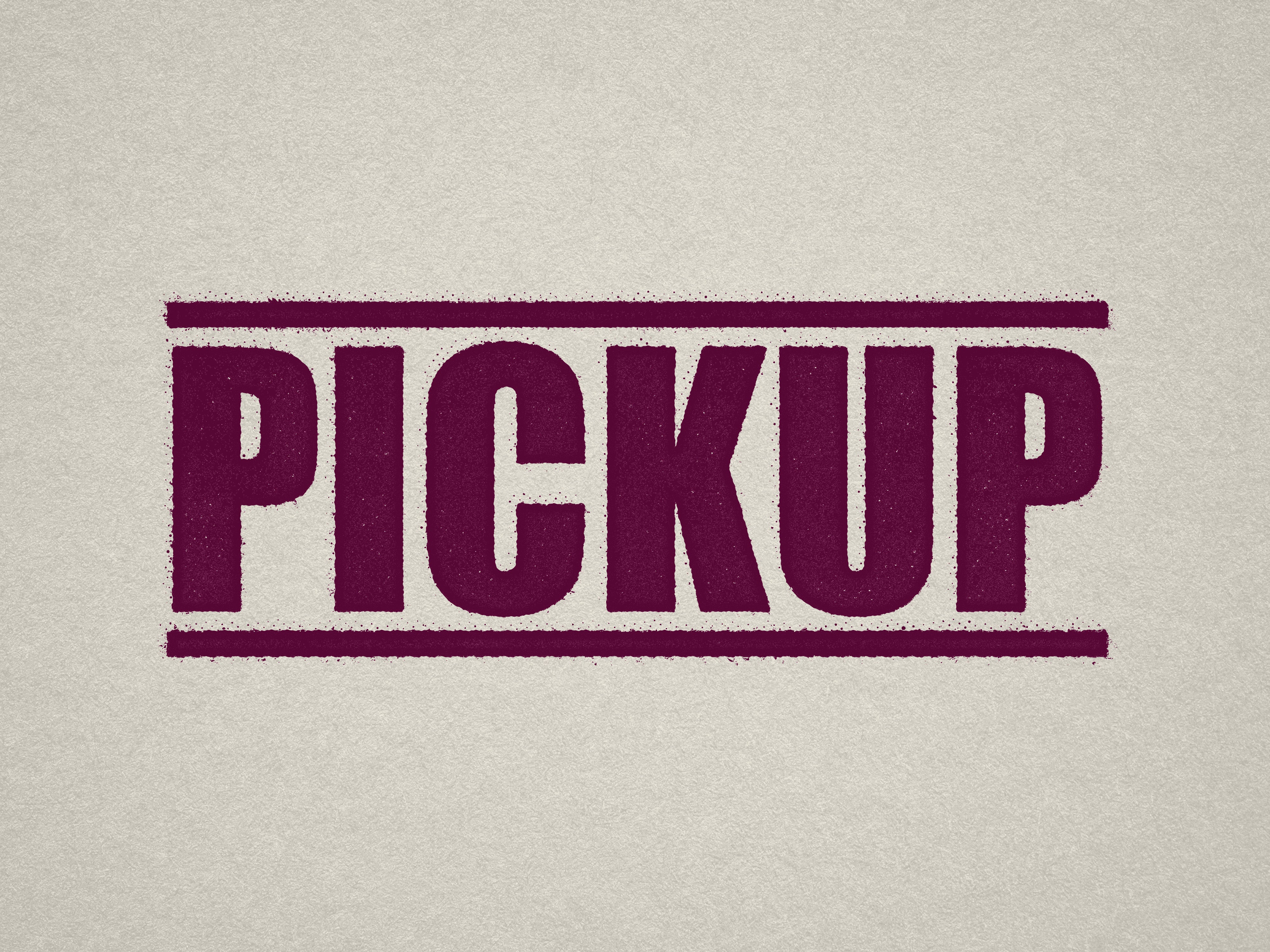 mock up design of 'Pickup" rubber stamp maroon ink in paper background stampers hand stamp office business inventory documents pick up