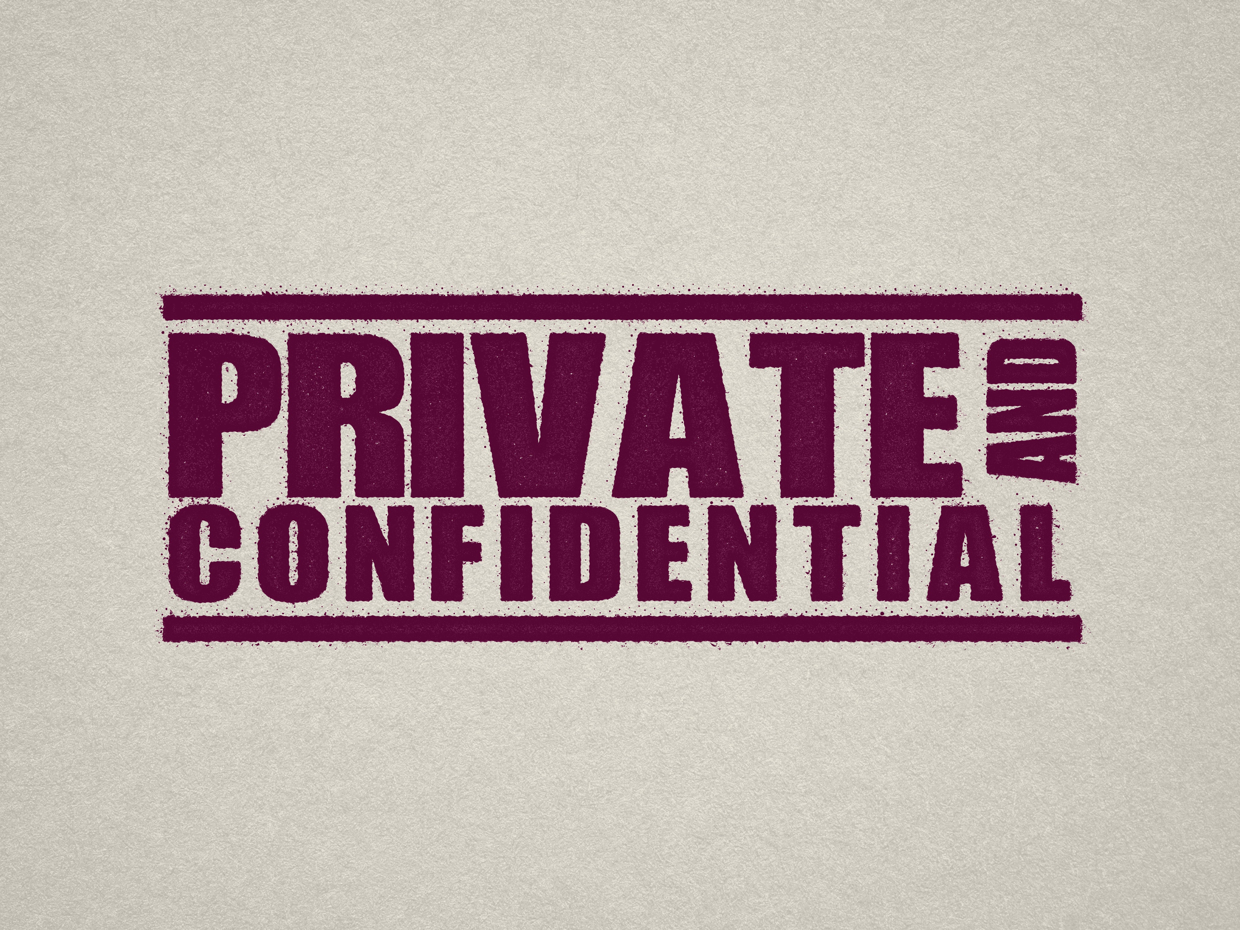 mock up design of 'Private and Confidential" rubber stamp maroon ink in paper background stampers hand stamp office business inventory documents