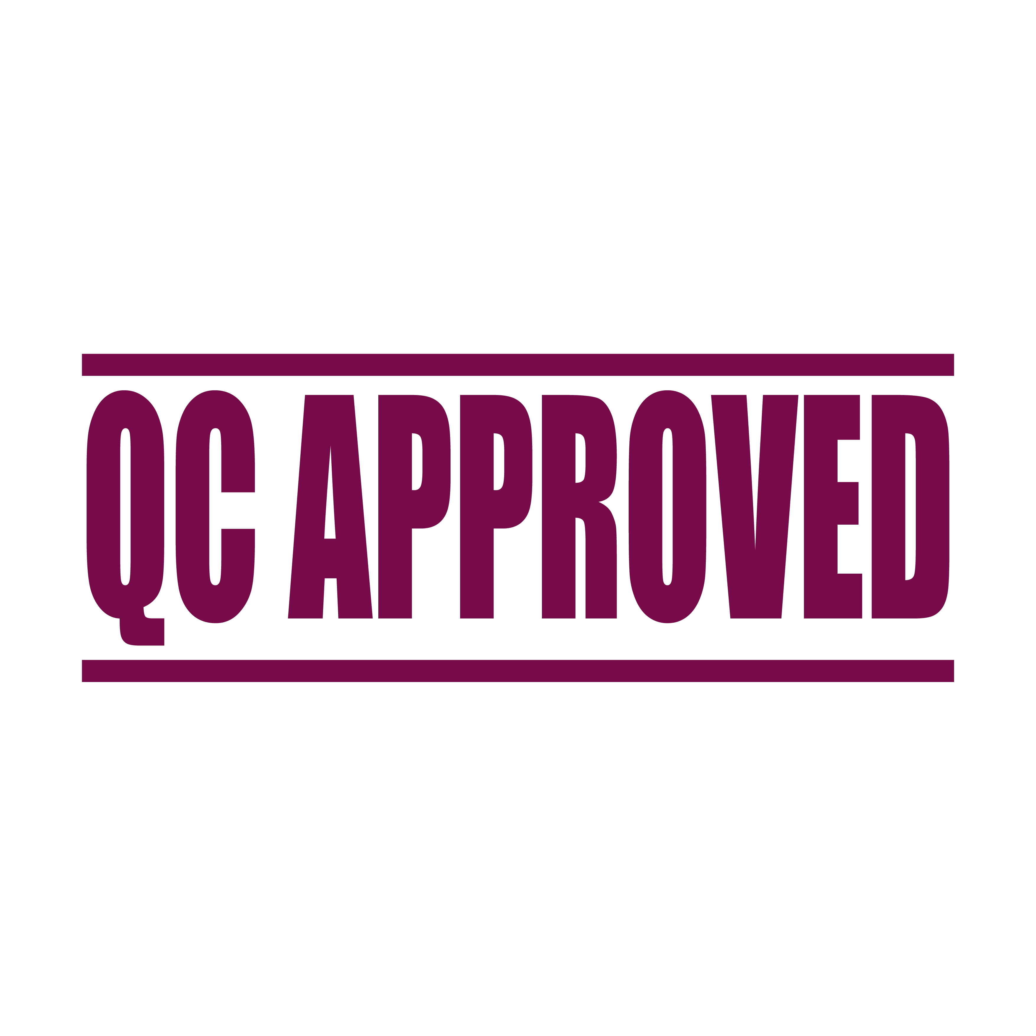 A maroon self-inking stamp with the text 'QC Approved' printed on it.