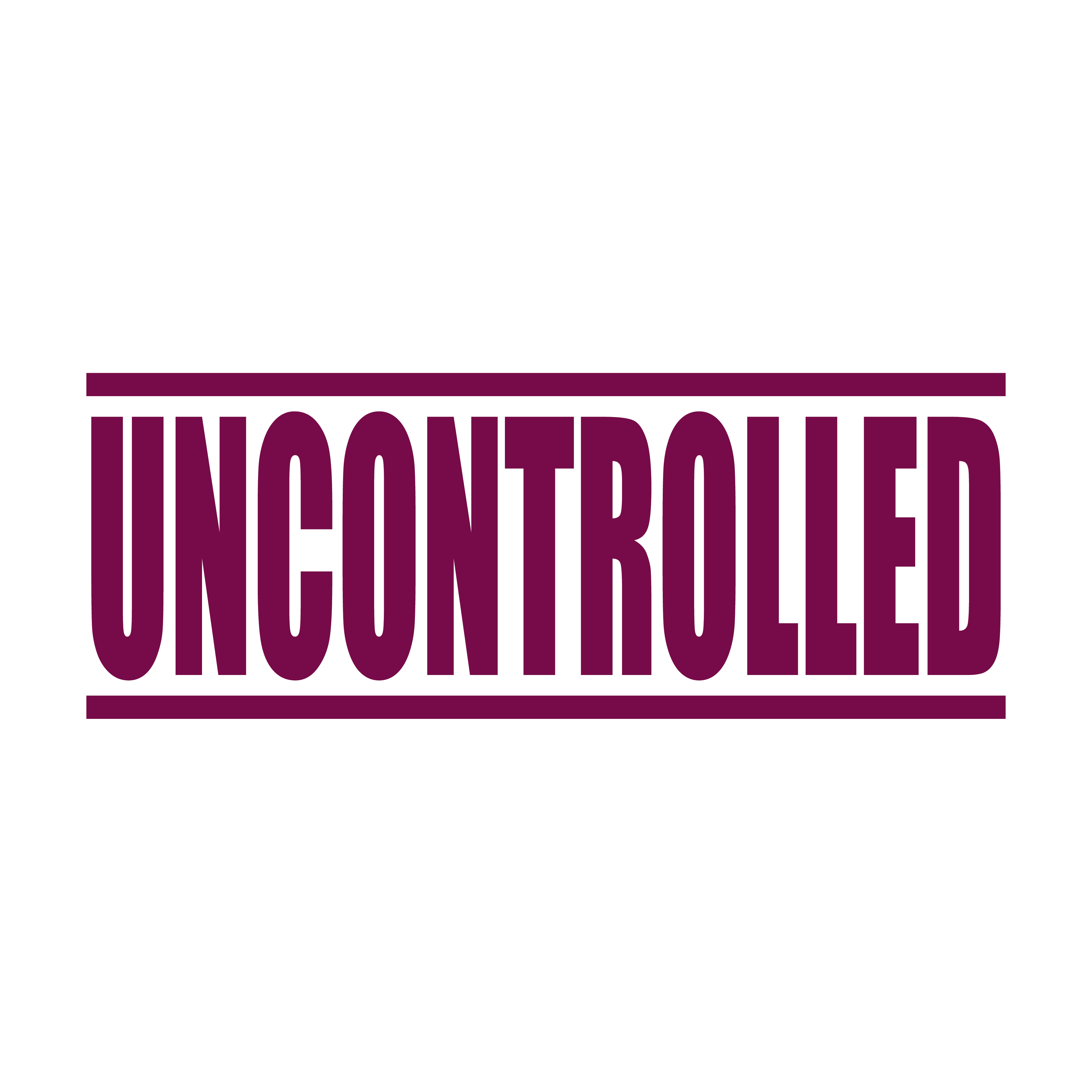 "A maroon self inking rubber stamp with the word 'UNCONTROLLED' printed in bold capital letters in maroon ink. stampers hand stamp office business inventory documents maroon ink
"