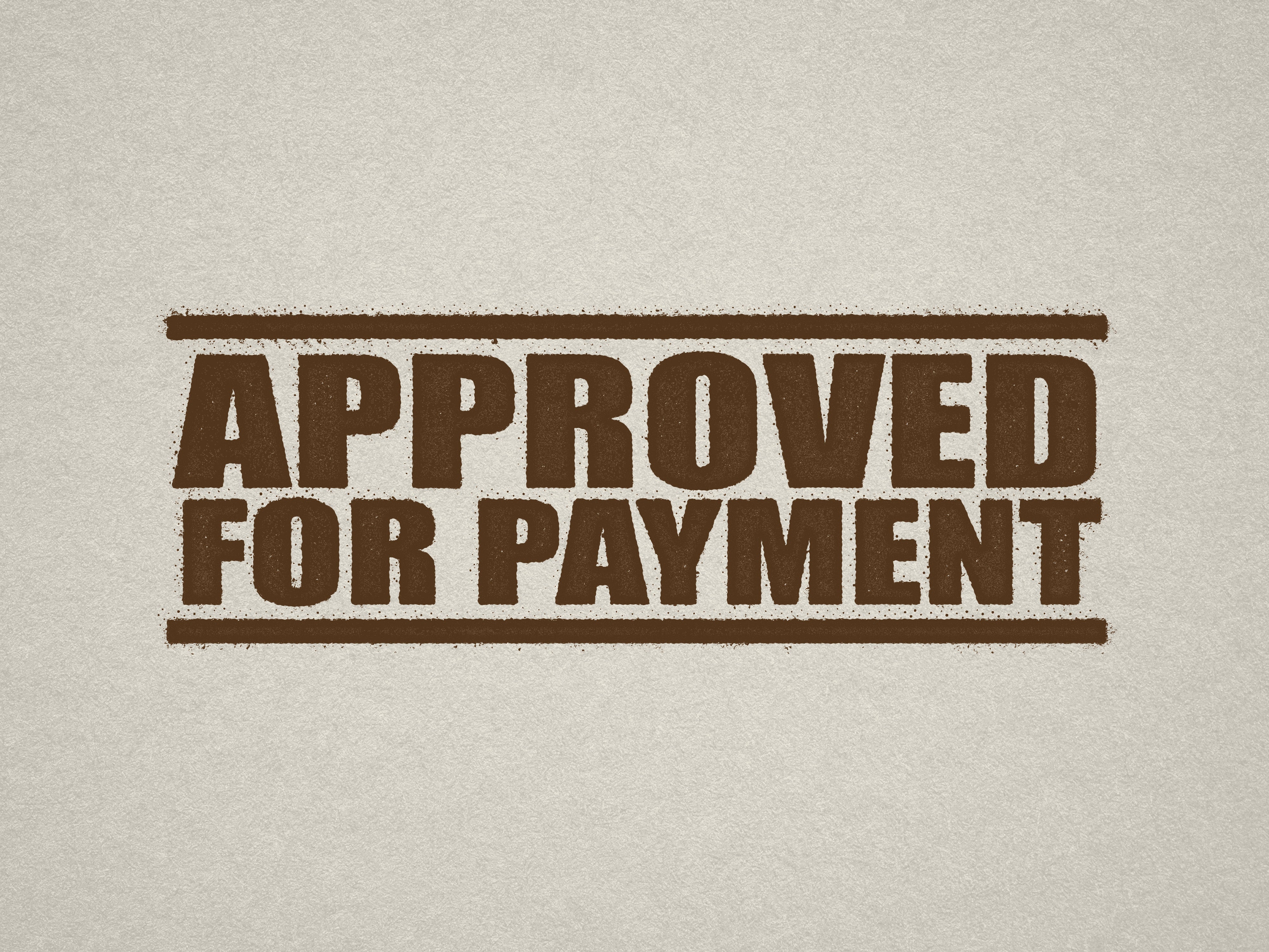 mock up design of 'Approved For Payment" rubber stamp brown ink in paper background stampers hand stamp office business inventory documents