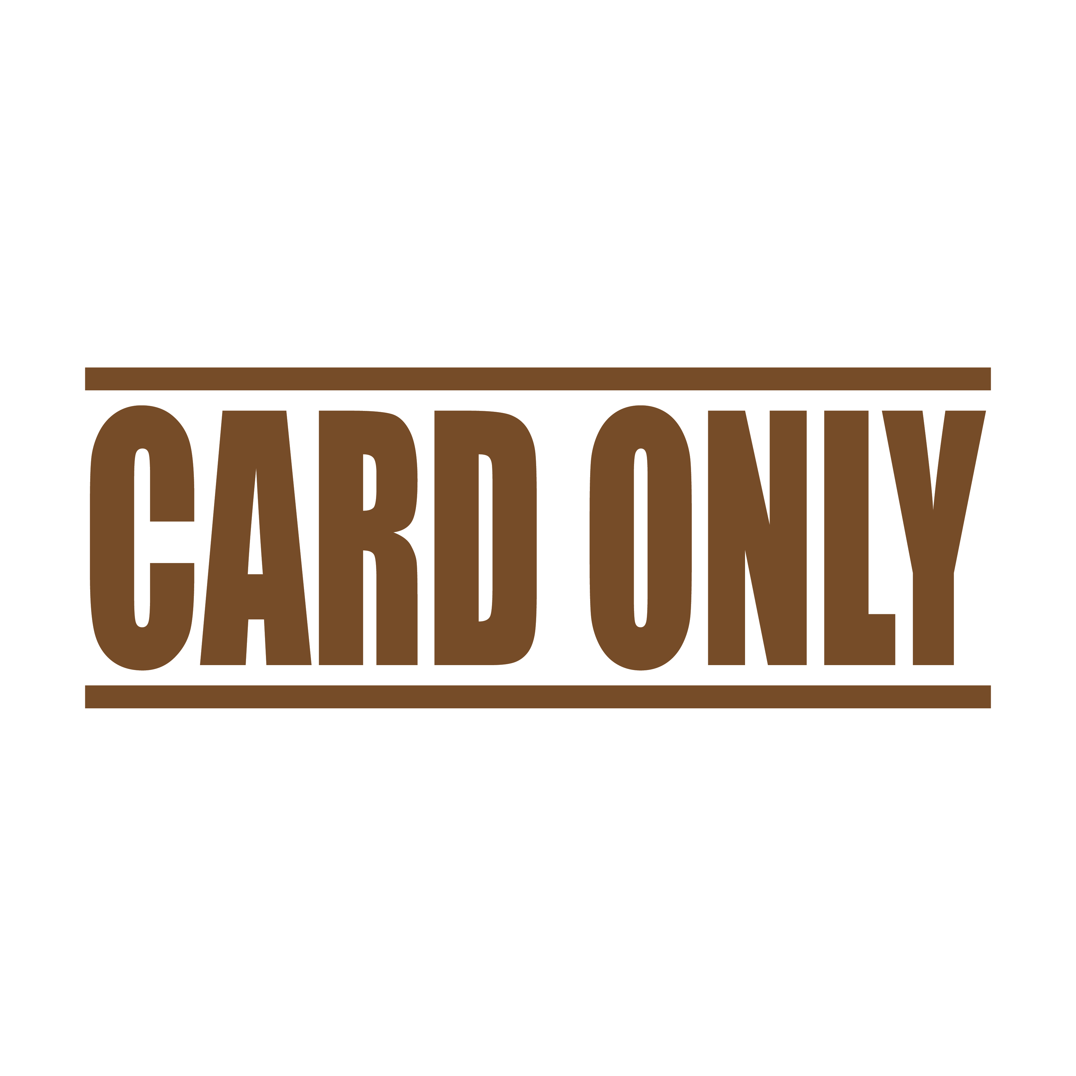 A brown self inking rubber stamp with the word 'Card Only' printed in bold capital letters in brown ink. stampers hand stamp office business inventory documents