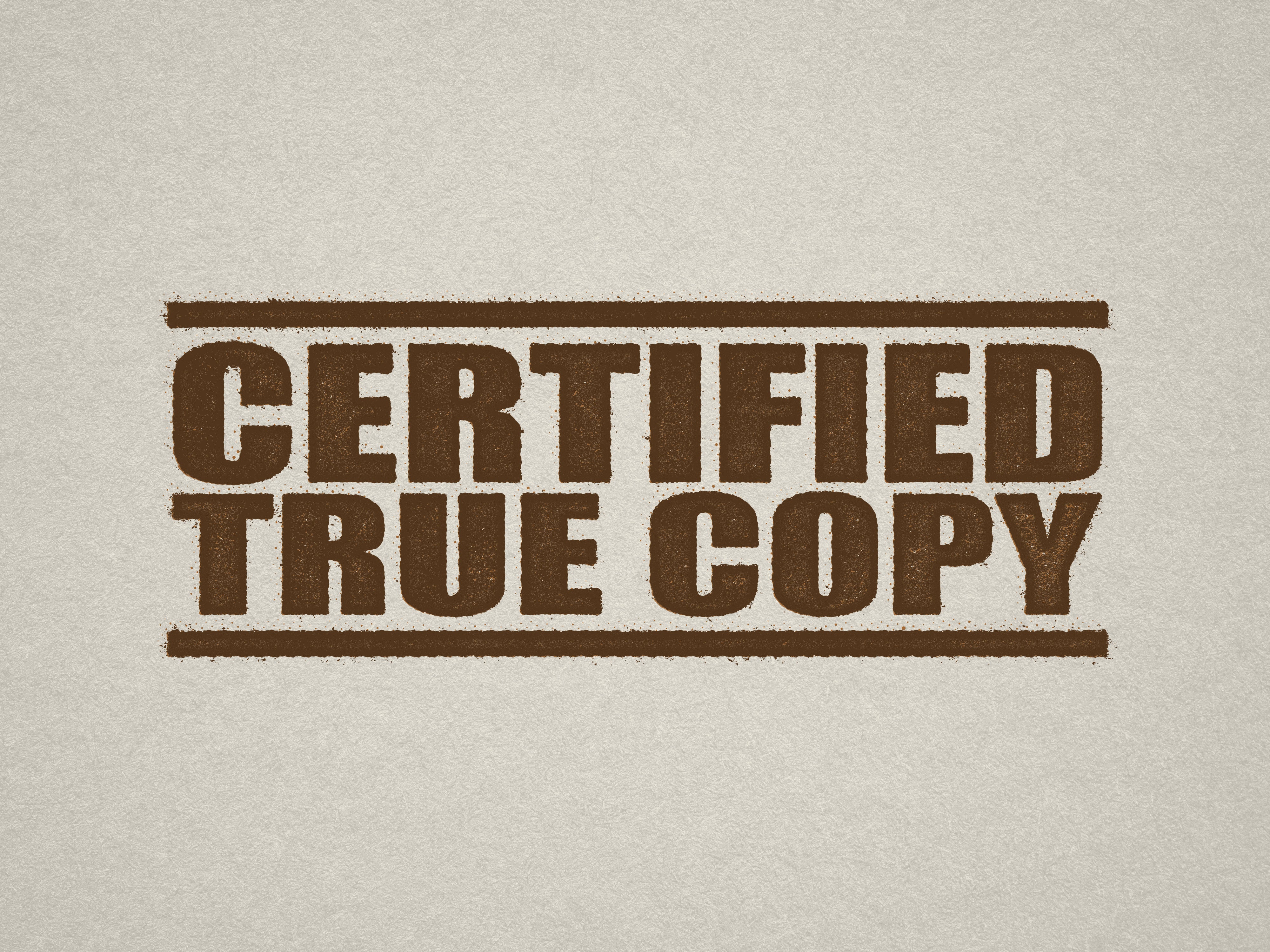 mock up design of 'Certified True Copy' rubber stamp brown ink in paper background stampers hand stamp office business inventory documents self inking prefill refillable stamps stamping