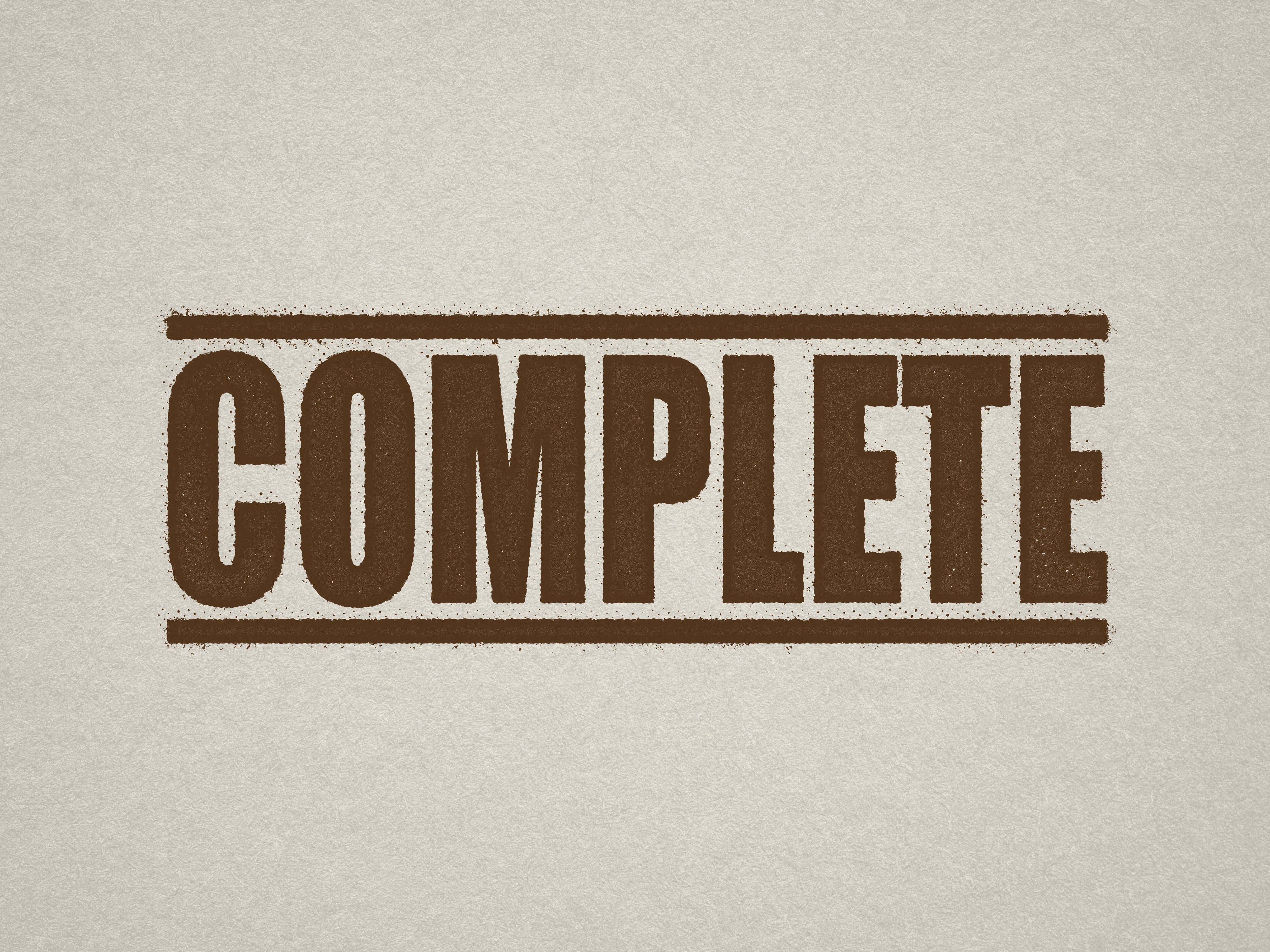 mock up design of 'Complete" rubber stamp brown ink in paper background stampers hand stamp office business inventory documents