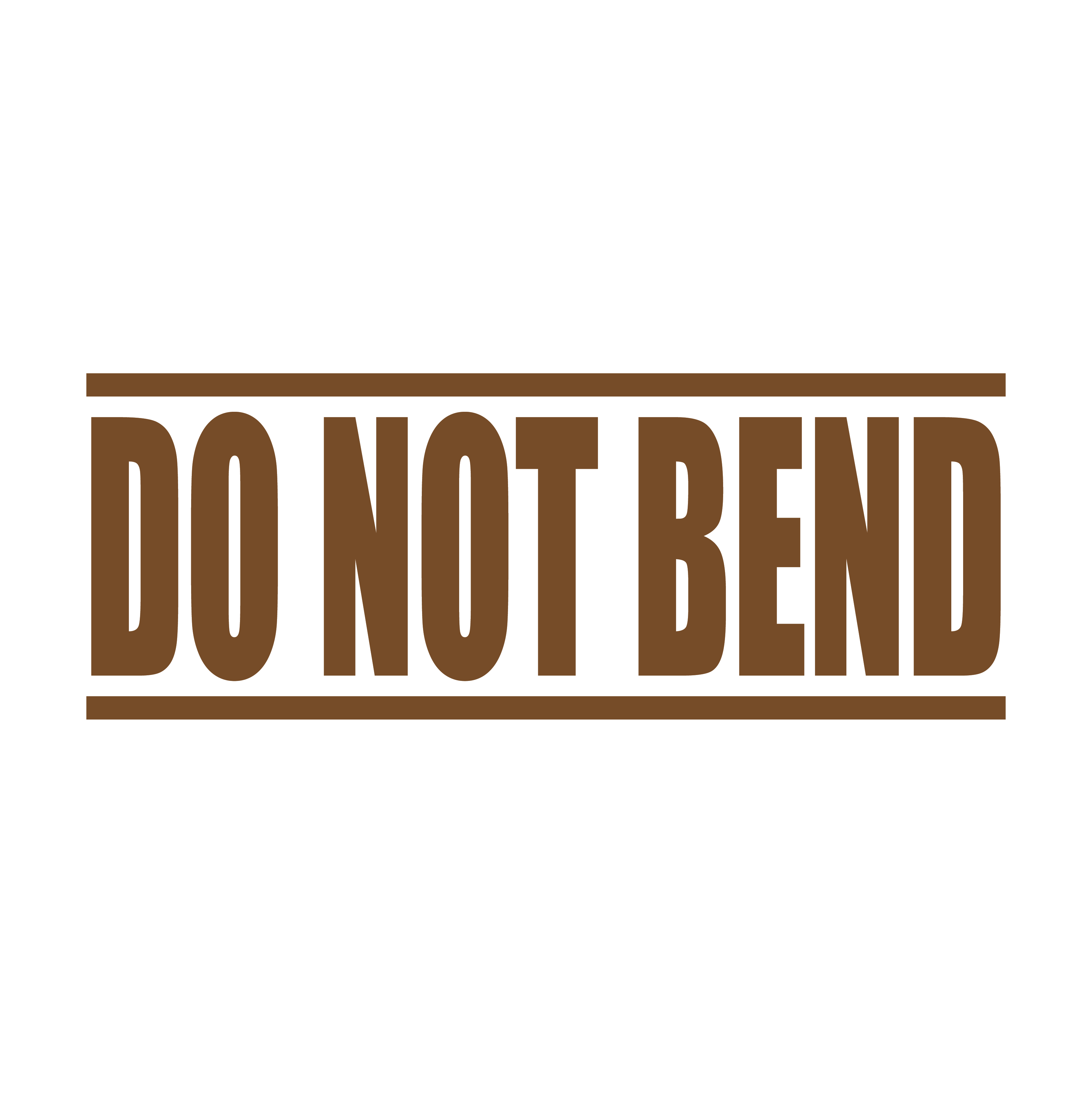 A brown self inking rubber stamp with the word 'DO NOT BEND ' printed in bold capital letters in brown ink. stampers hand stamp office business inventory documents