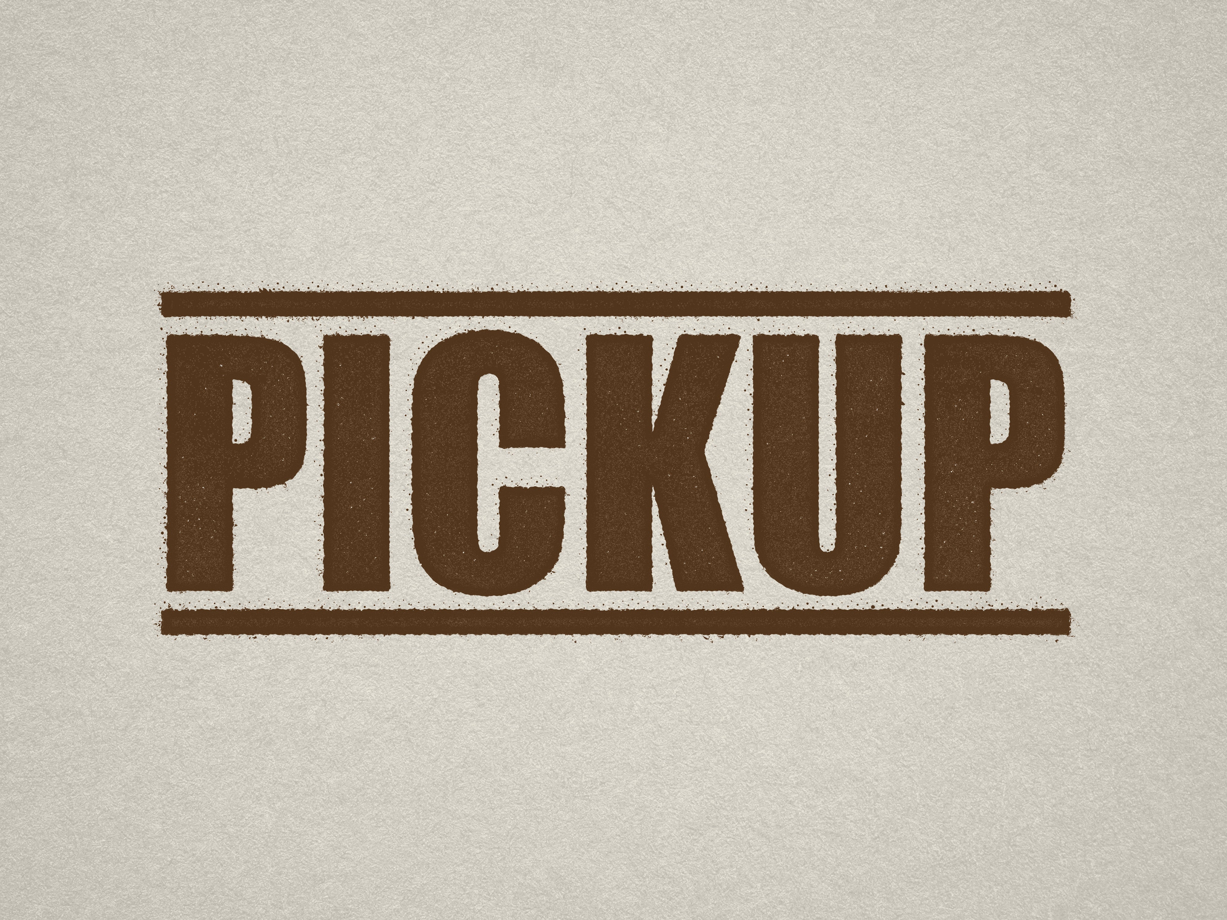 mock up design or lifestyle image of 'Pickup' rubber stamp brown ink in paper background stampers hand stamp office business inventory documents pick up