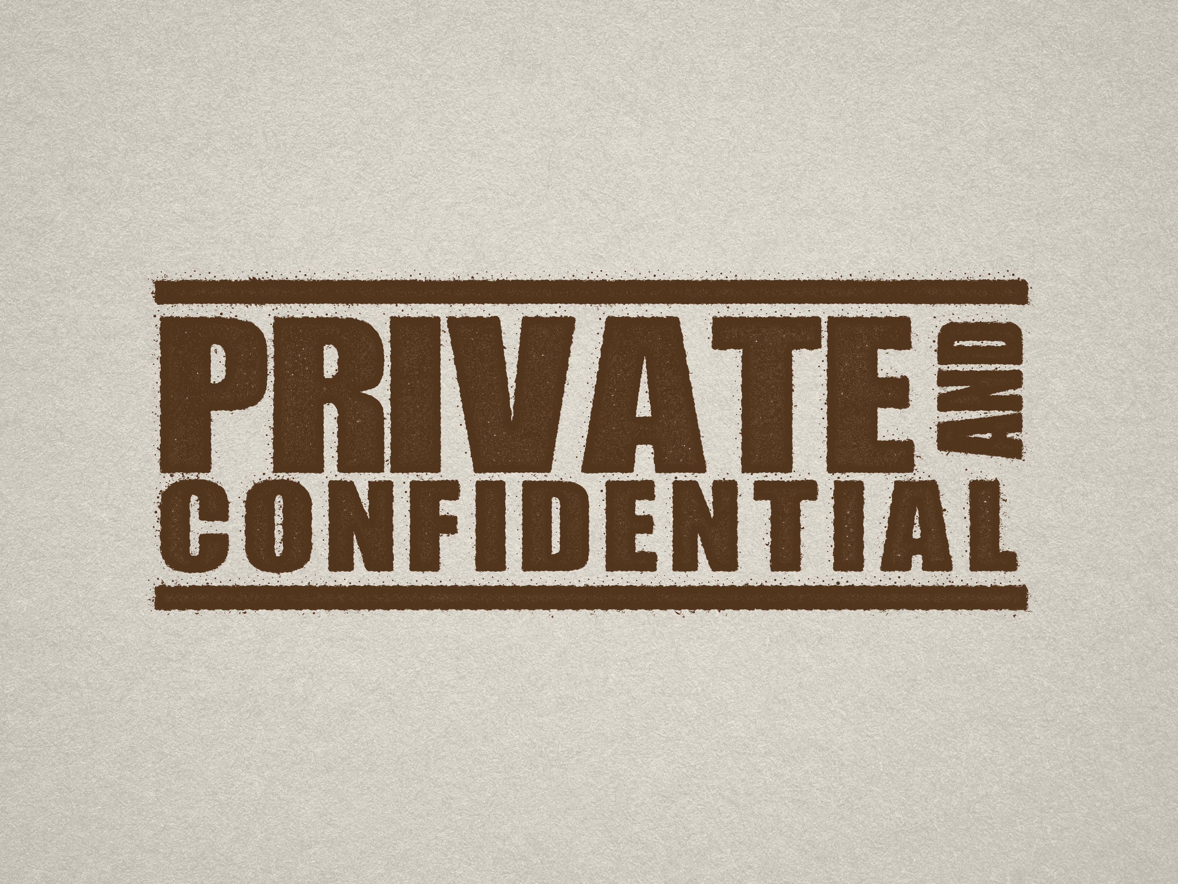 mock up design of 'Private and Confidential" rubber stamp brown ink in paper background stampers hand stamp office business inventory documents