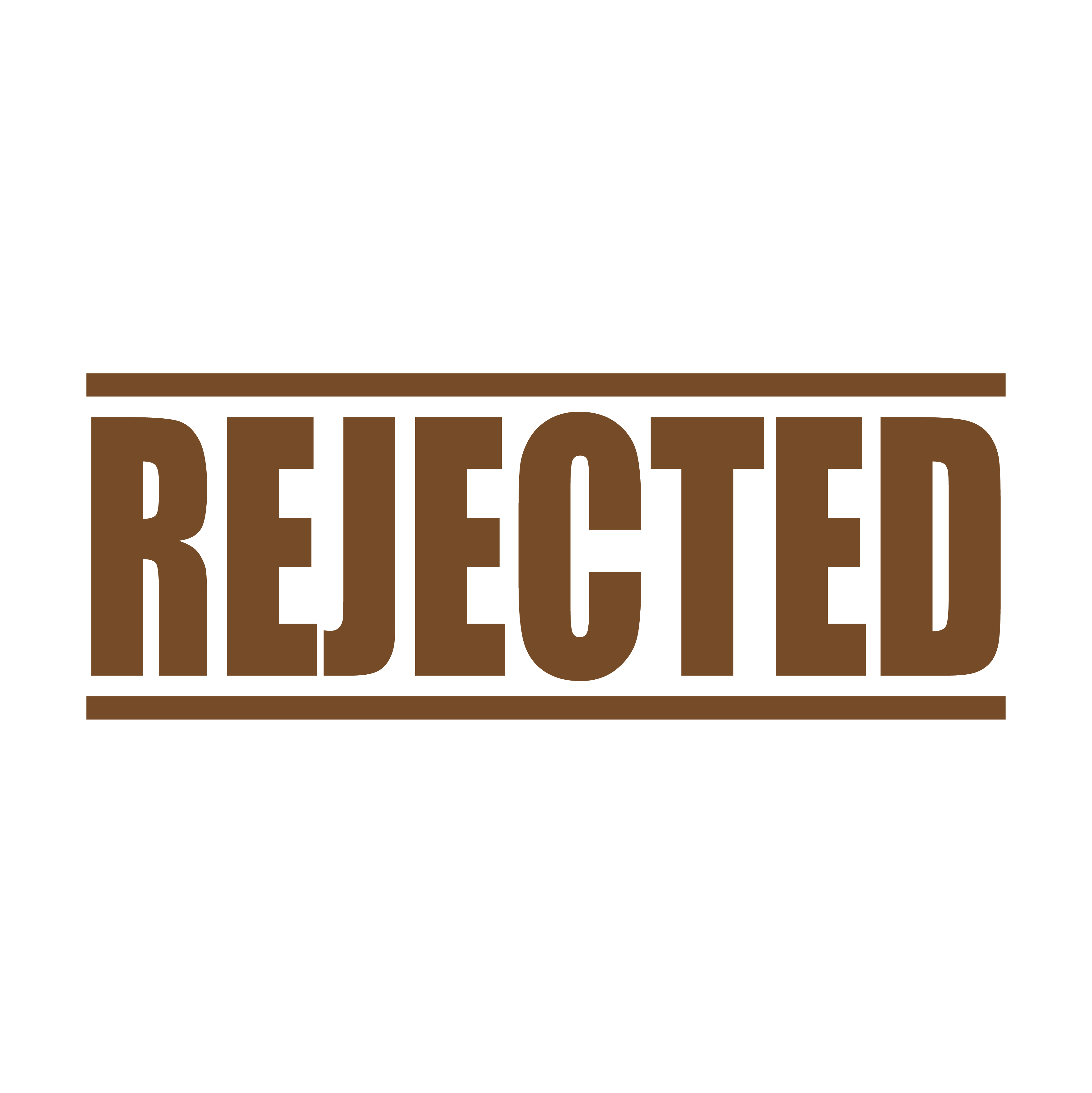 A self-inking stamp with the word 'REJECTED' in bold capital letters, Brown Ink, designed for marking documents or items that do not meet standards.