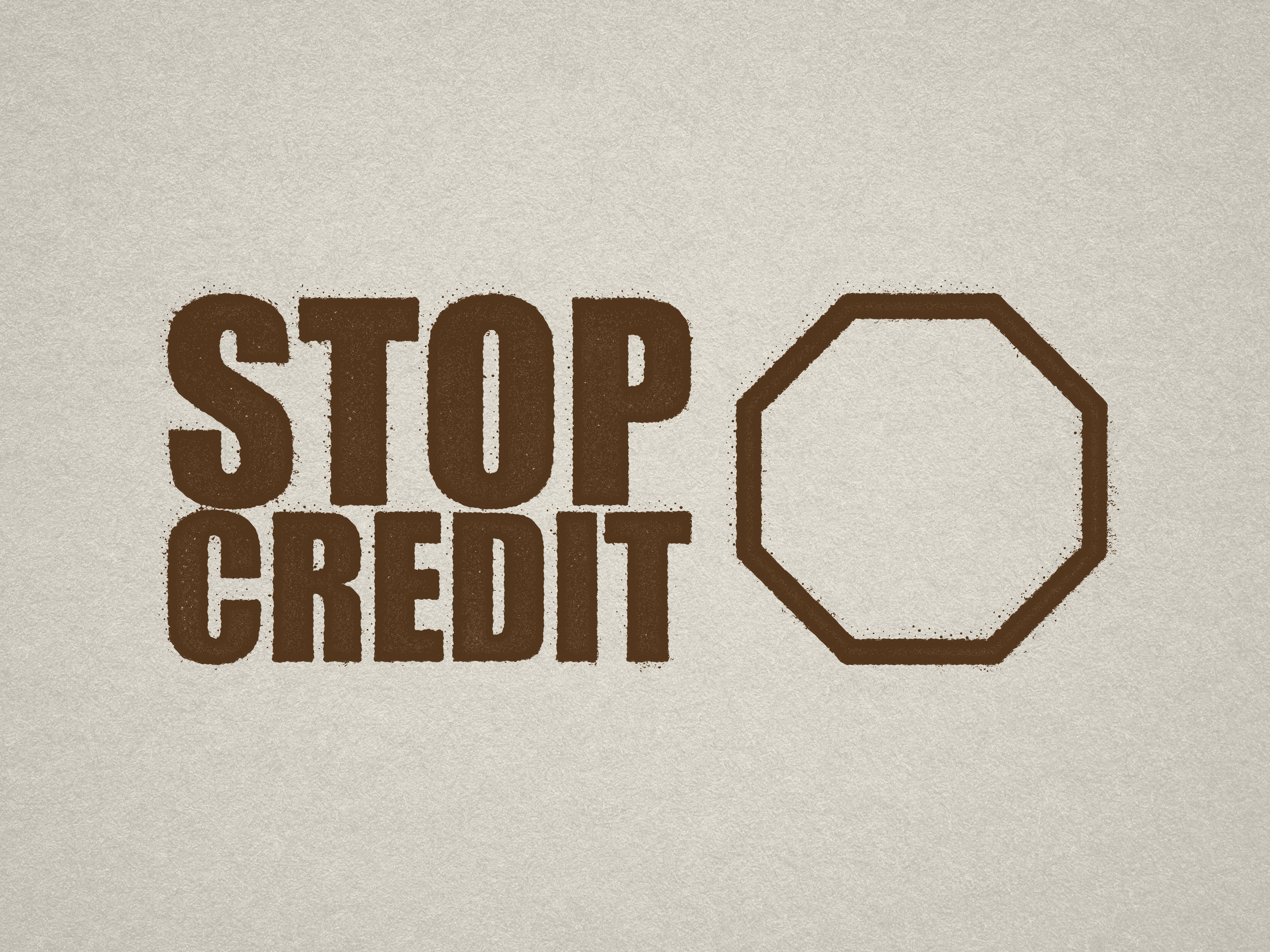 Stop Credit office stamp Brown ink