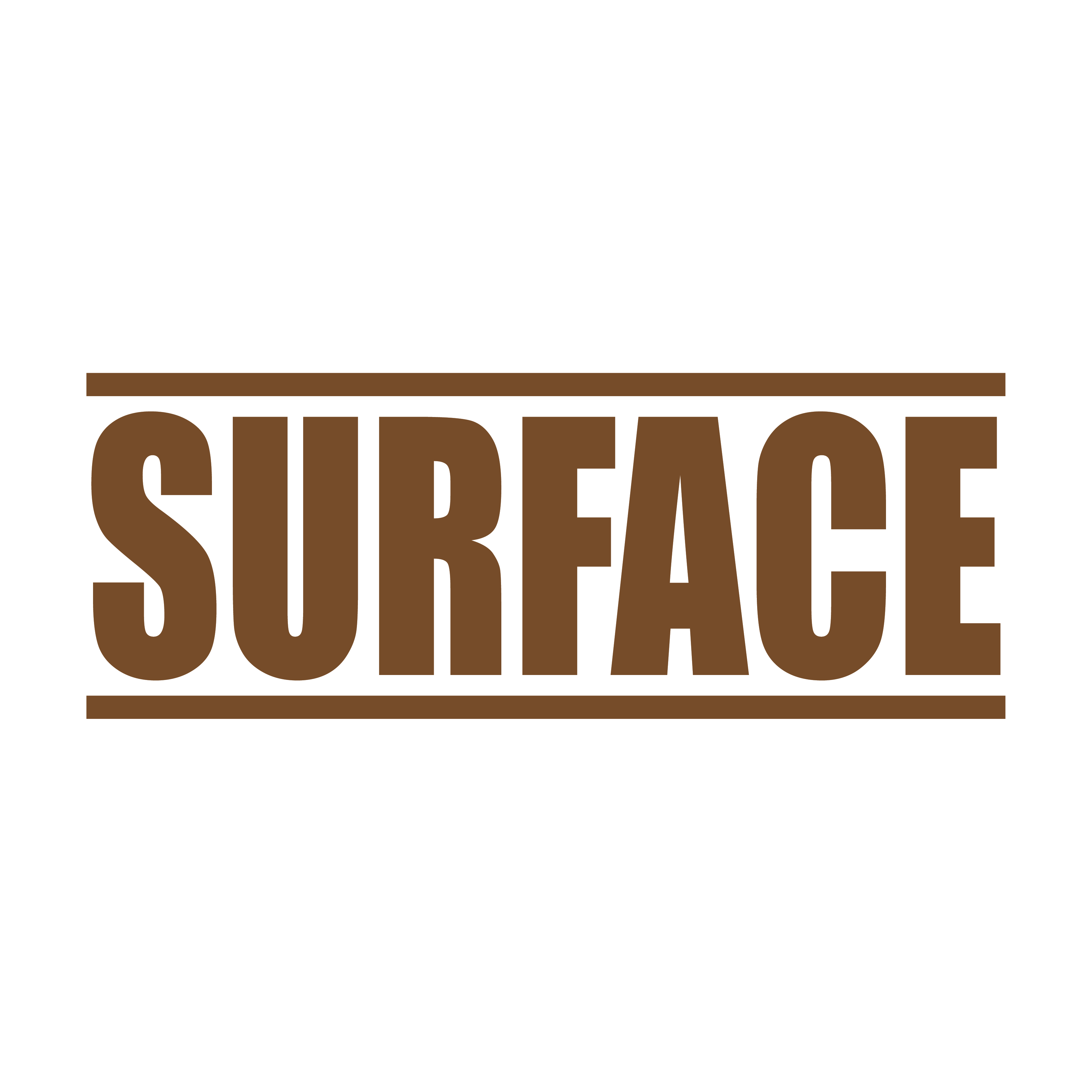 Brown ink self-inking stamp with the word 'SURFACE' printed in bold letters.