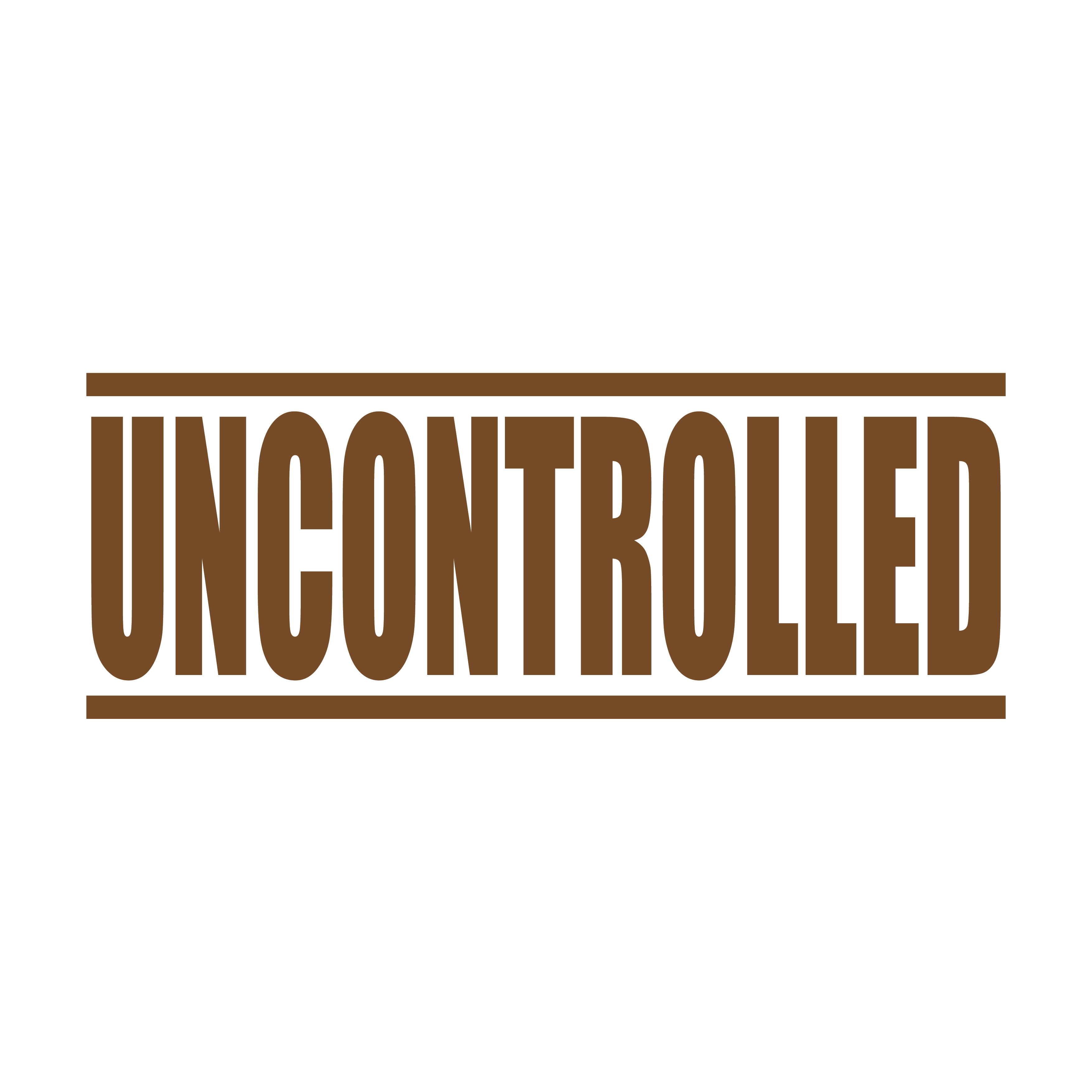 "A brown self inking rubber stamp with the word 'UNCONTROLLED' printed in bold capital letters in brown ink. stampers hand stamp office business inventory documents brown ink
"