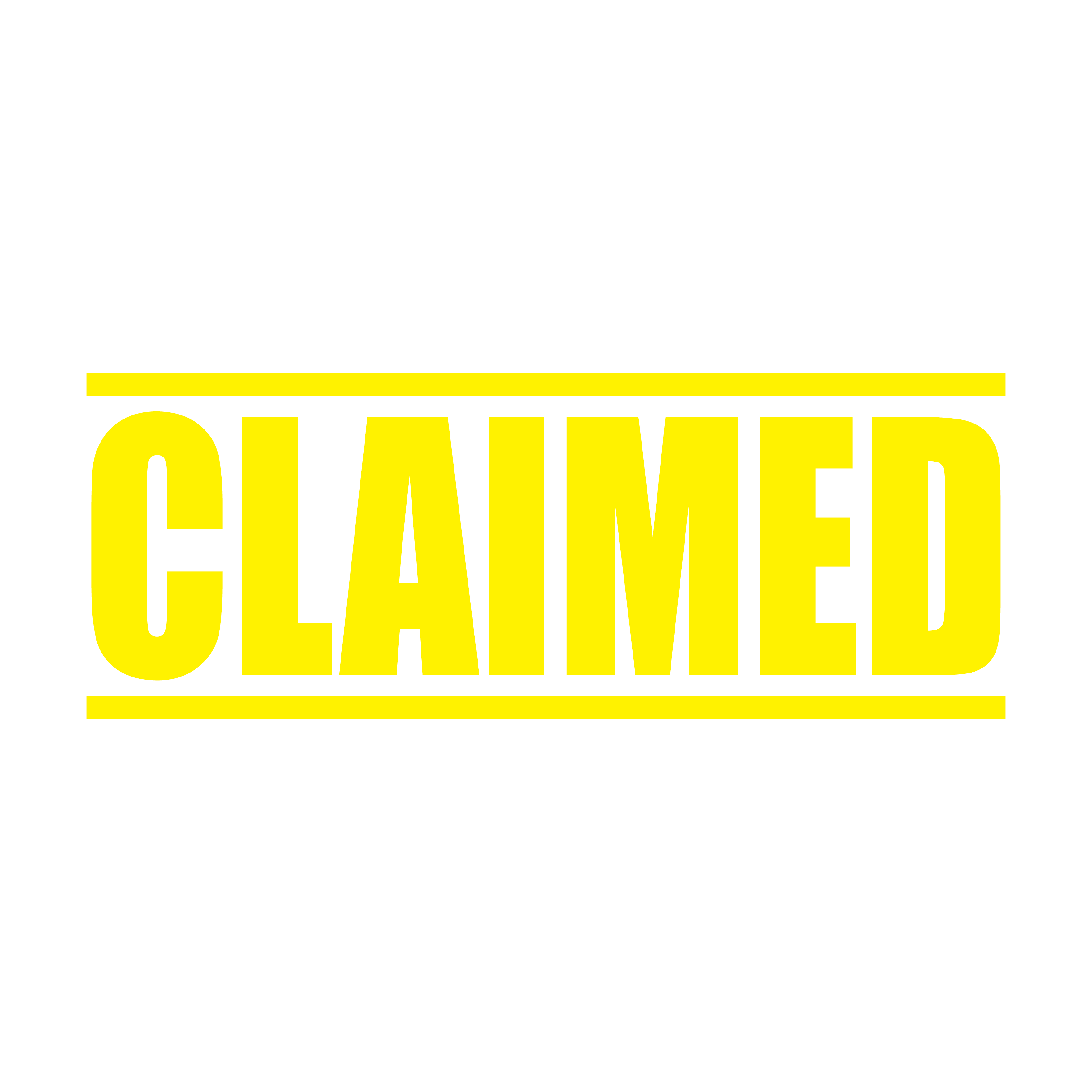 A yellow self inking rubber stamp with the word 'Claimed' printed in bold capital letters in yellow ink. stampers hand stamp office business inventory documents self inking prefill refillable stamps stamping