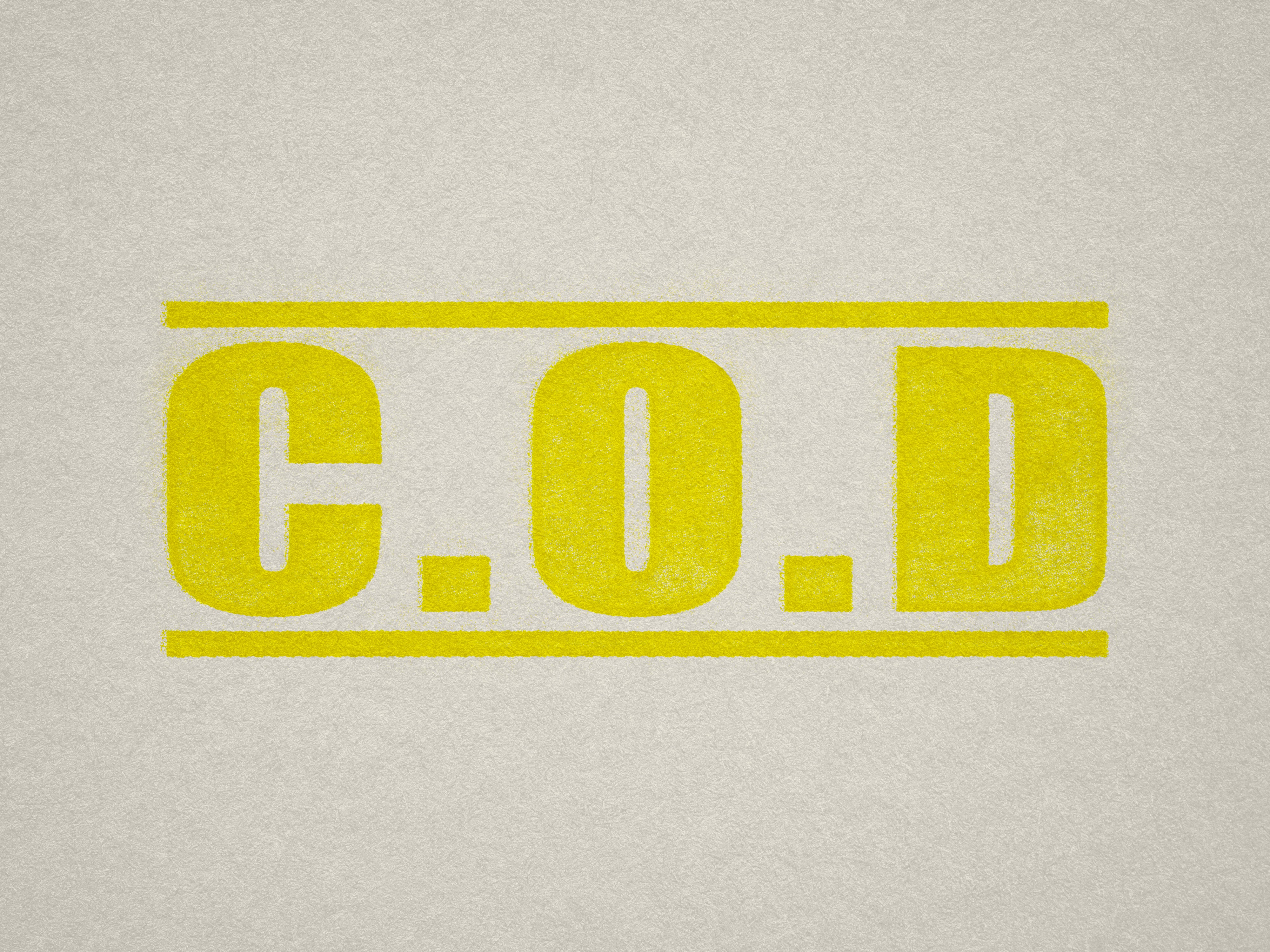 mock up design of COD rubber stamp yellow ink in paper background stampers hand stamp office business inventory documents