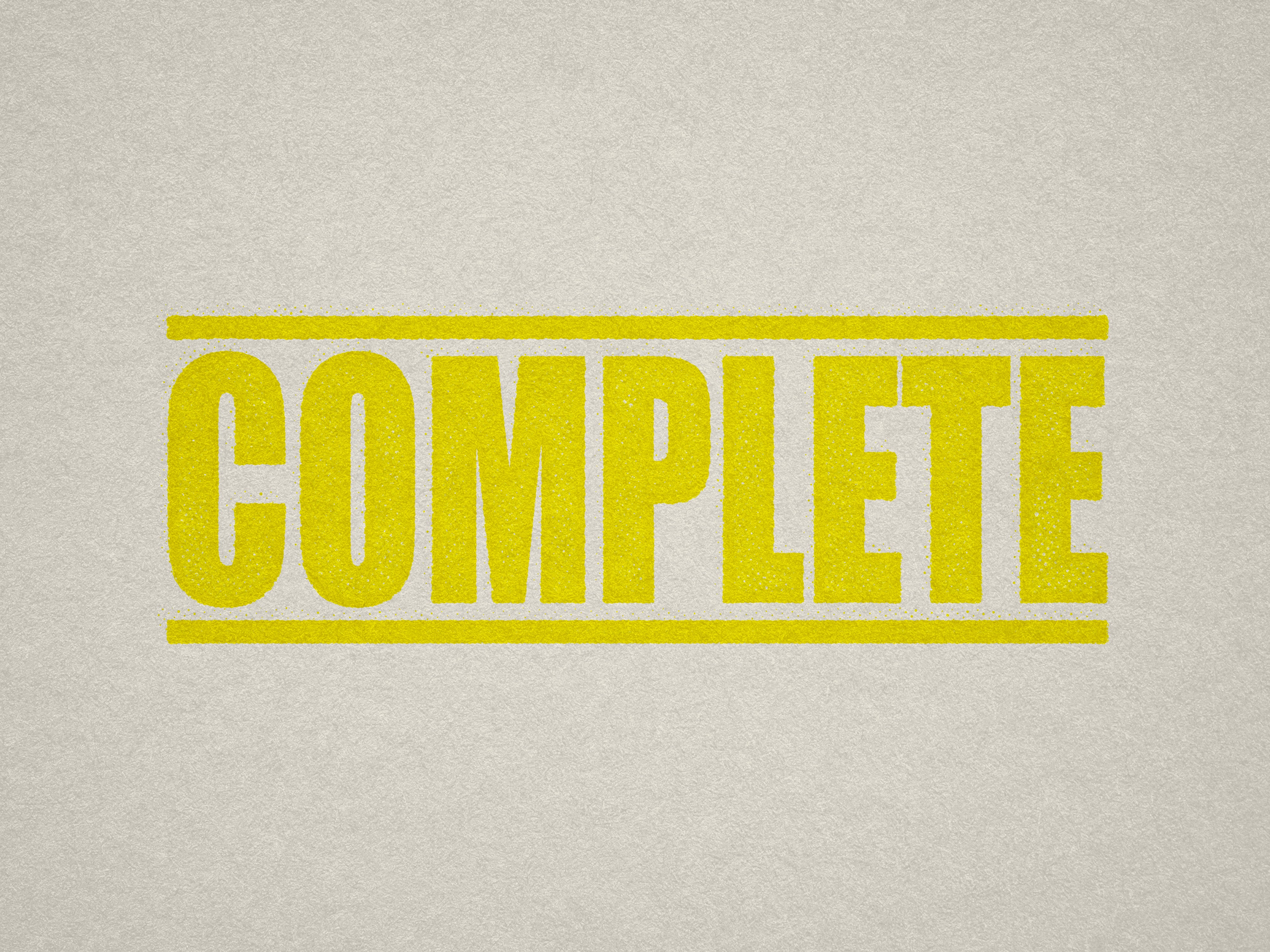 mock up design of 'Complete" rubber stamp yellow ink in paper background stampers hand stamp office business inventory documents