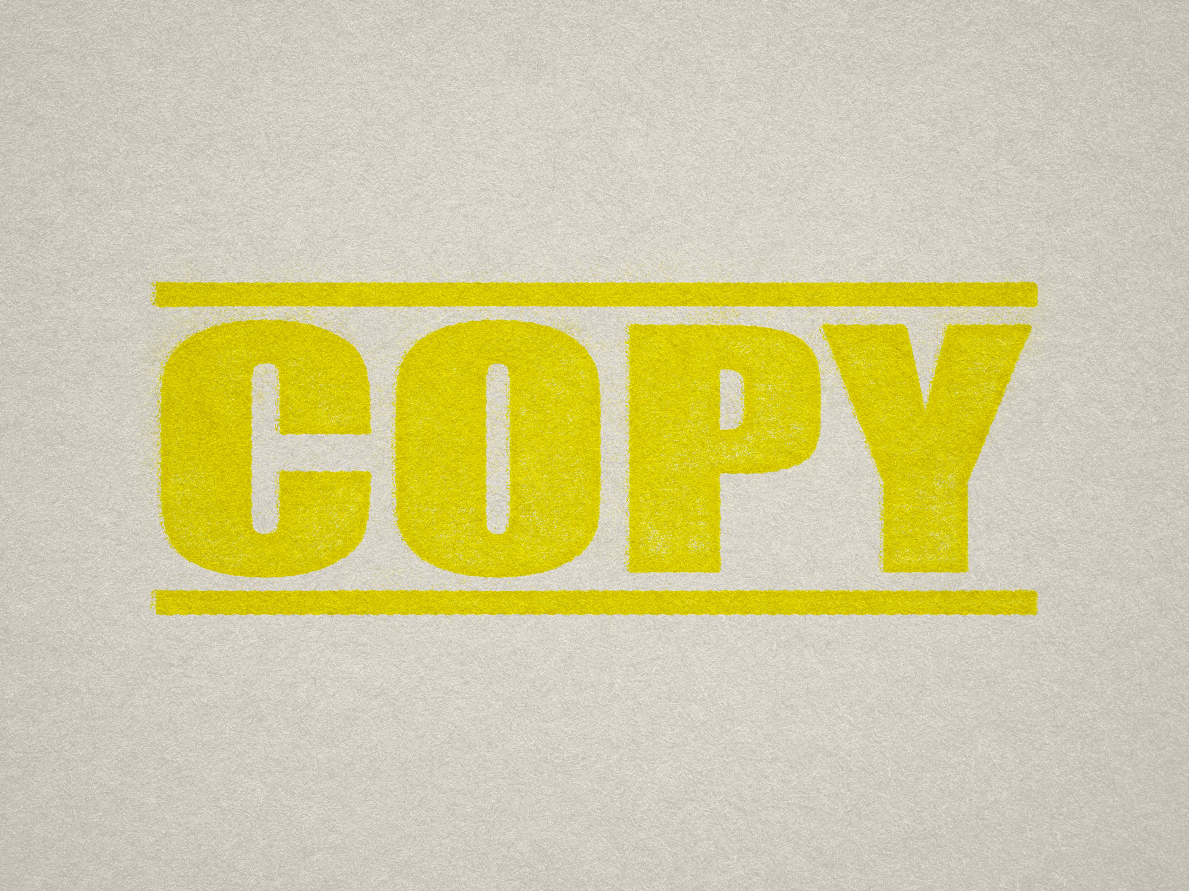 Mock up design or lifestyle image of 'COPY' rubber stamp yellow ink in paper background stampers hand stamp office business inventory documents self inking prefill refillable stamps stamping