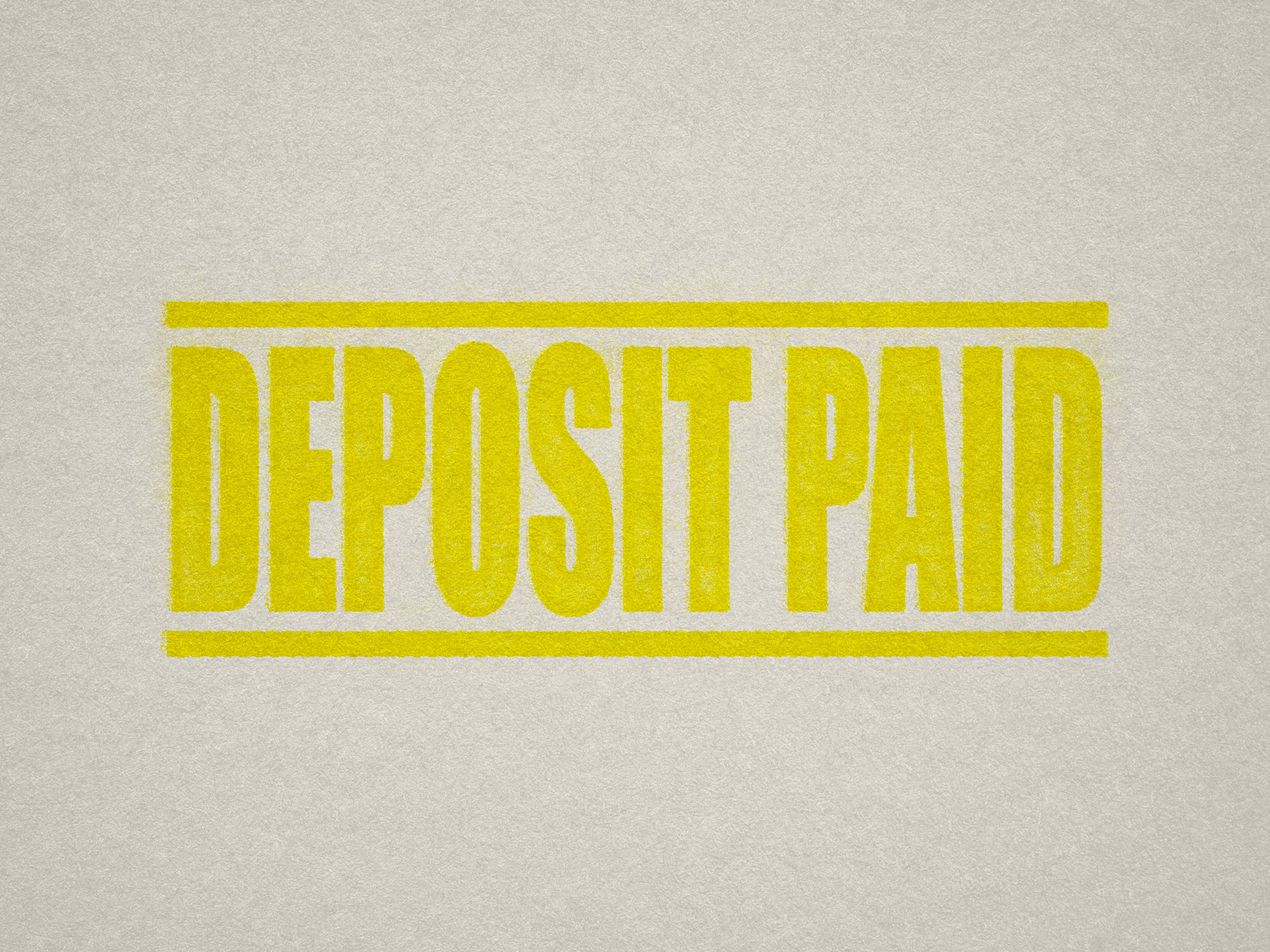 mock up design of 'Deposit Paid' rubber stamp yellow ink in paper background stampers hand stamp office business inventory documents self inking prefill refillable stamps stamping