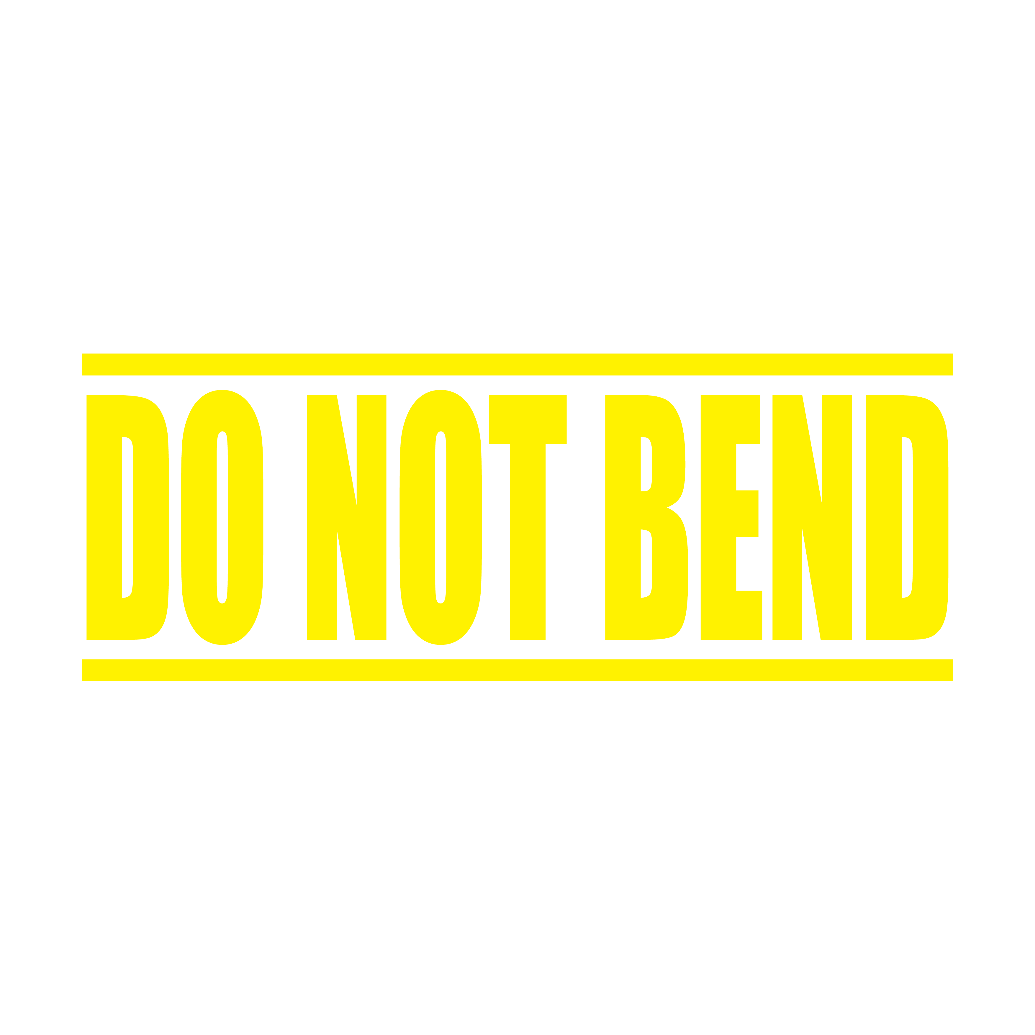 A yellow self inking rubber stamp with the word 'DO NOT BEND ' printed in bold capital letters in yellowink. stampers hand stamp office business inventory documents