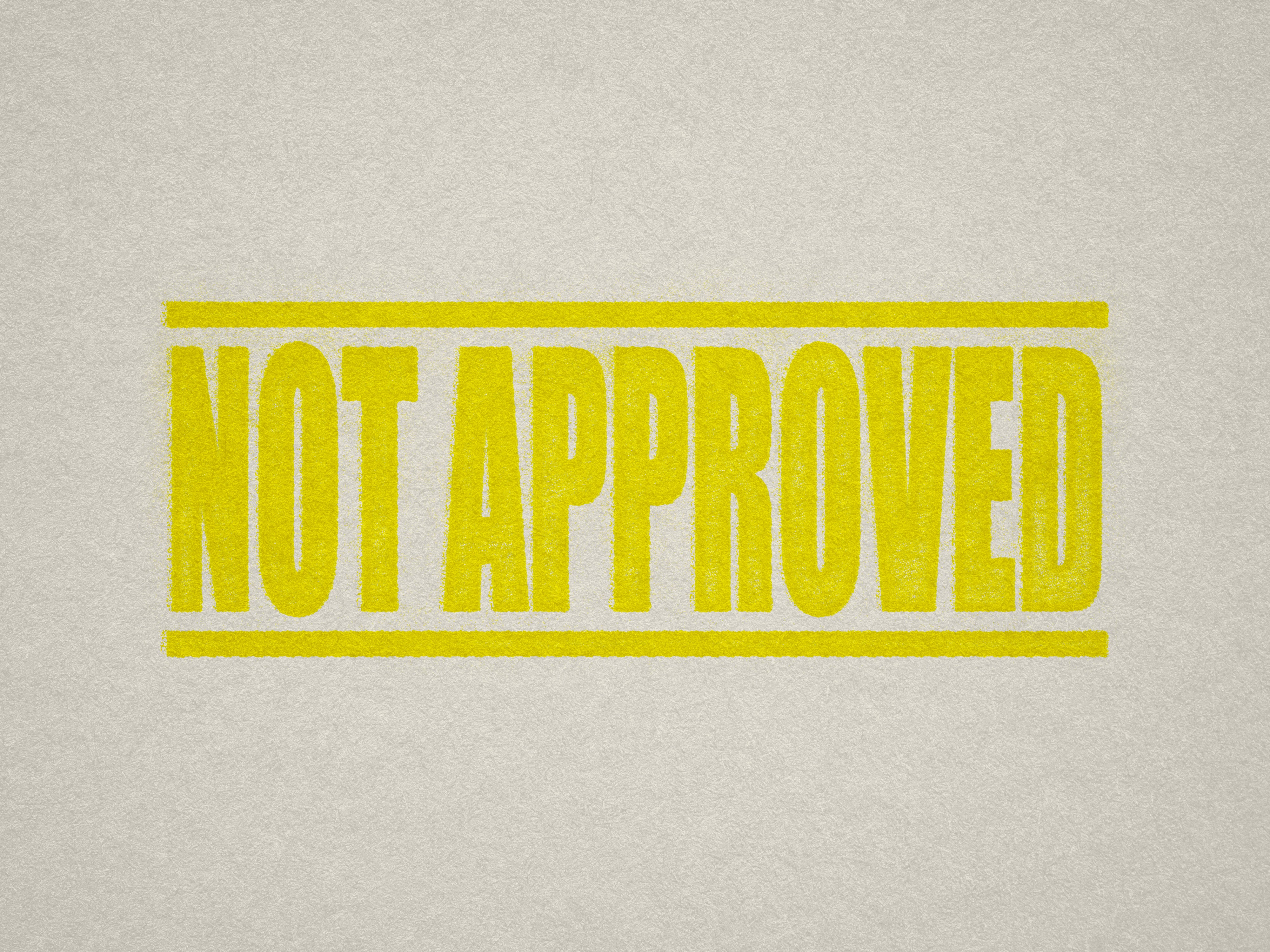 mock up design of 'Not Approved' rubber stamp yellow ink in paper background stampers hand stamp office business inventory documents self inking prefill refillable stamps stamping